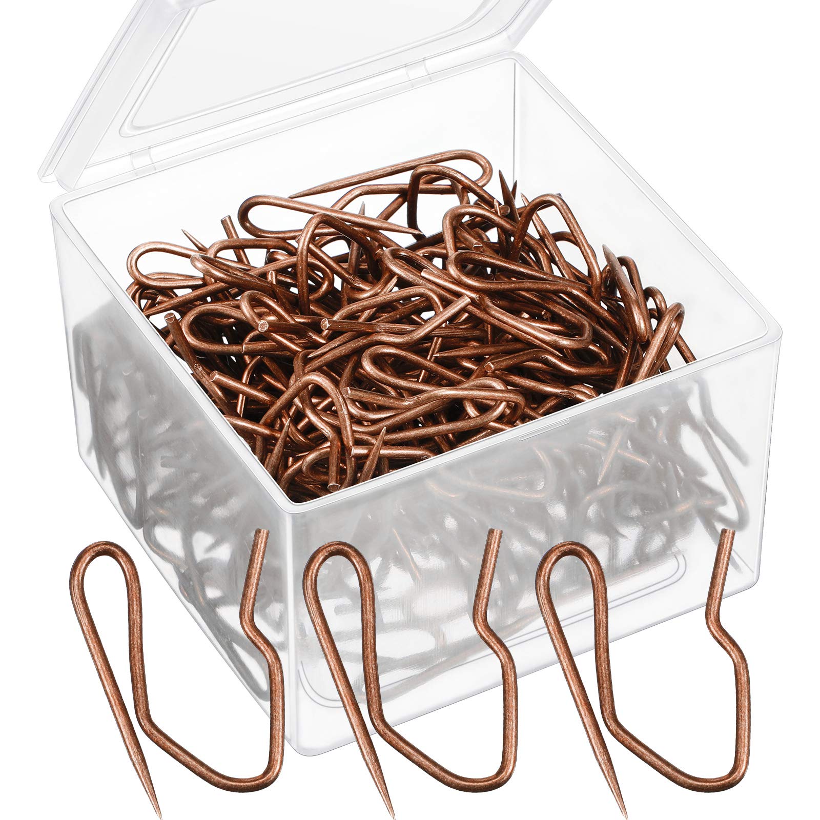 120 Pack Metal Drapery Hooks for Curtains - Pinch Pleat Hooks Pins for Drapes (3 x 2.4 cm, Red Bronze) - Perfect for Window Curtains, Door Curtains & Shower Curtains - Durable Curtain Hooks with Clear Storage Box