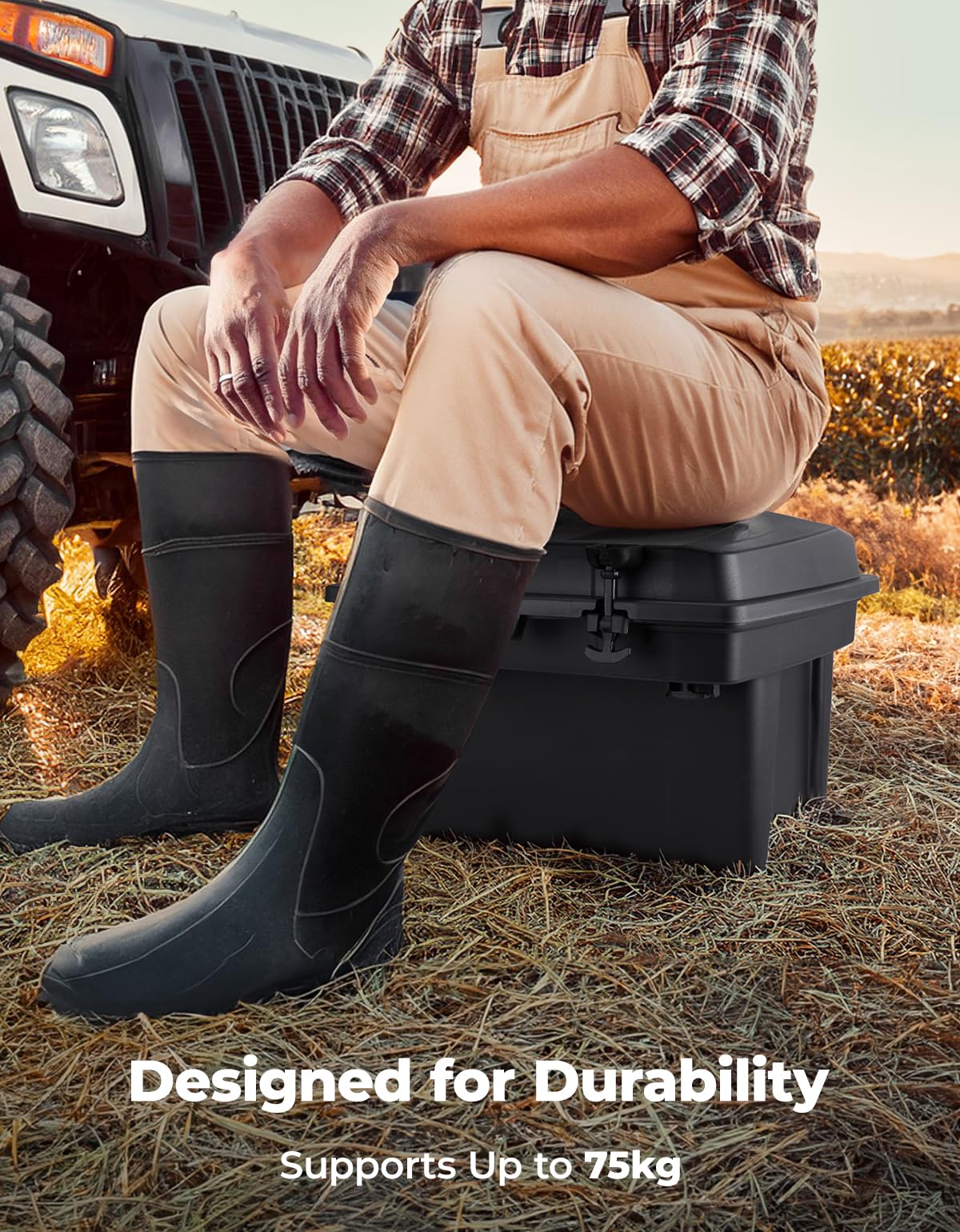 KEMIMOTO UTV Bed Storage Box - 7.4 Gallon Waterproof Lockable Cargo Organizer for Can-Am Defender & Defender MAX (2016-2025) | Heavy-Duty Trunk Bin with Easy Installation | Perfect for Off-Road Adventures, Hunting Gear Storage & Camping Equipment Organization