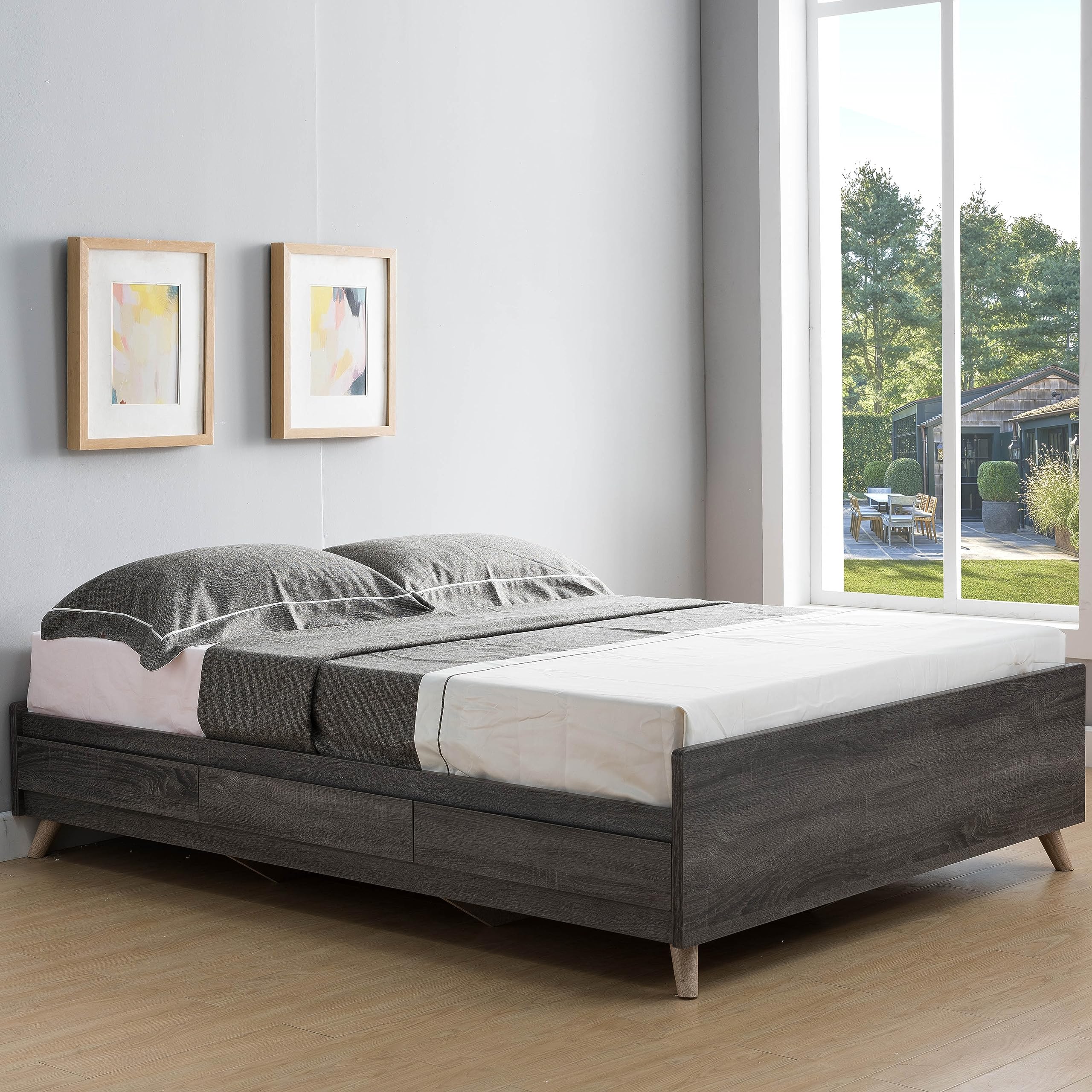 Overstock Riley Contemporary Distressed Grey Platform Storage Bed Full Size - Modern Bedroom Furniture with Underbed Storage for Small Spaces
