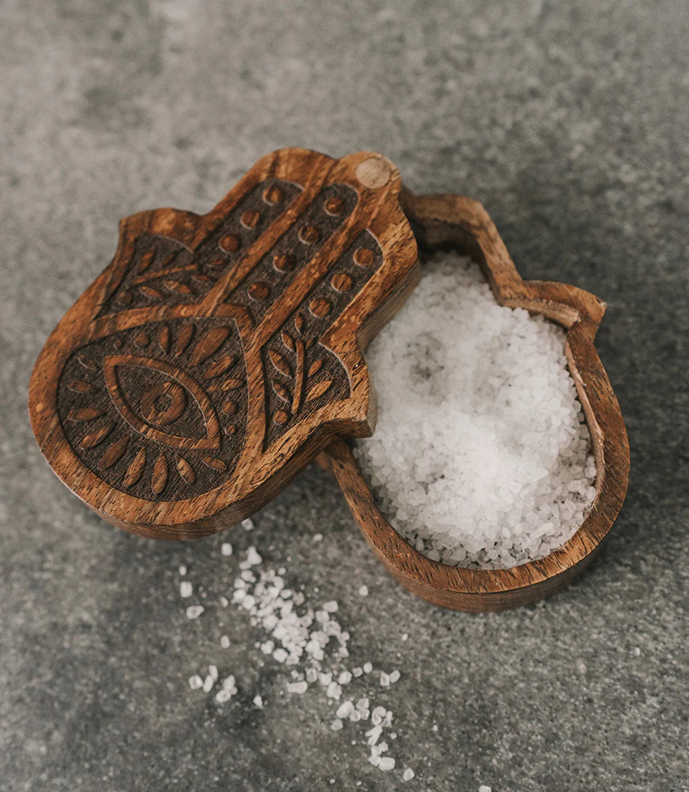 Hamsa Hand Salt Cellar with Swivel Lid - Premium Ceramic Salt Box for Cooking & Dining - Perfect for Kitchen, Dining Table, and Gift Giving