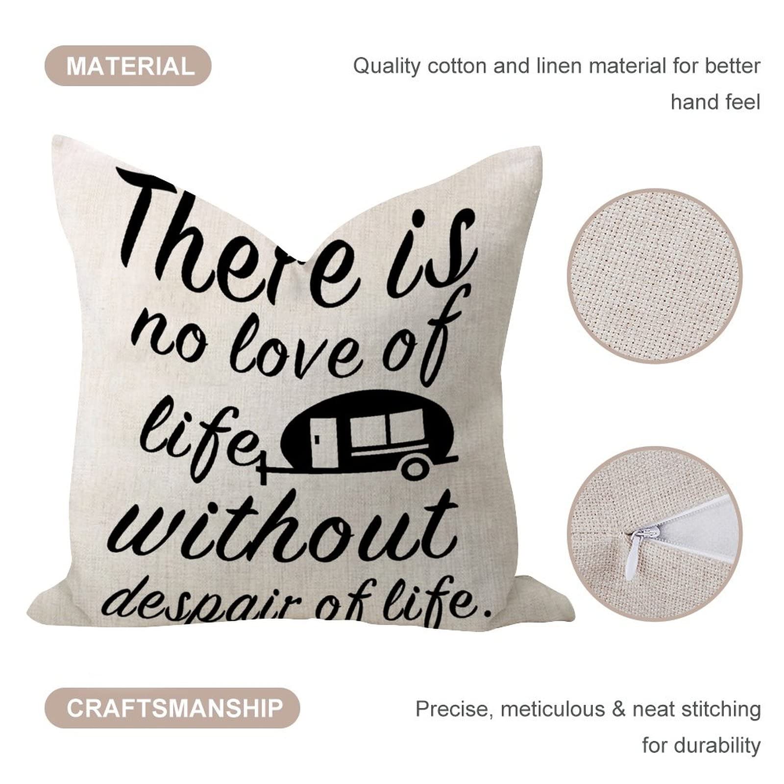16x16 Inch Elegant Cotton Linen Cushion Cover - Bohemian Throw Pillow Case with 'No Love Without Despair' Quote - Soft Decorative Pillow Cover for Bedroom, Sofa, Playroom & Bench - Home Decor & Comfort Accessory
