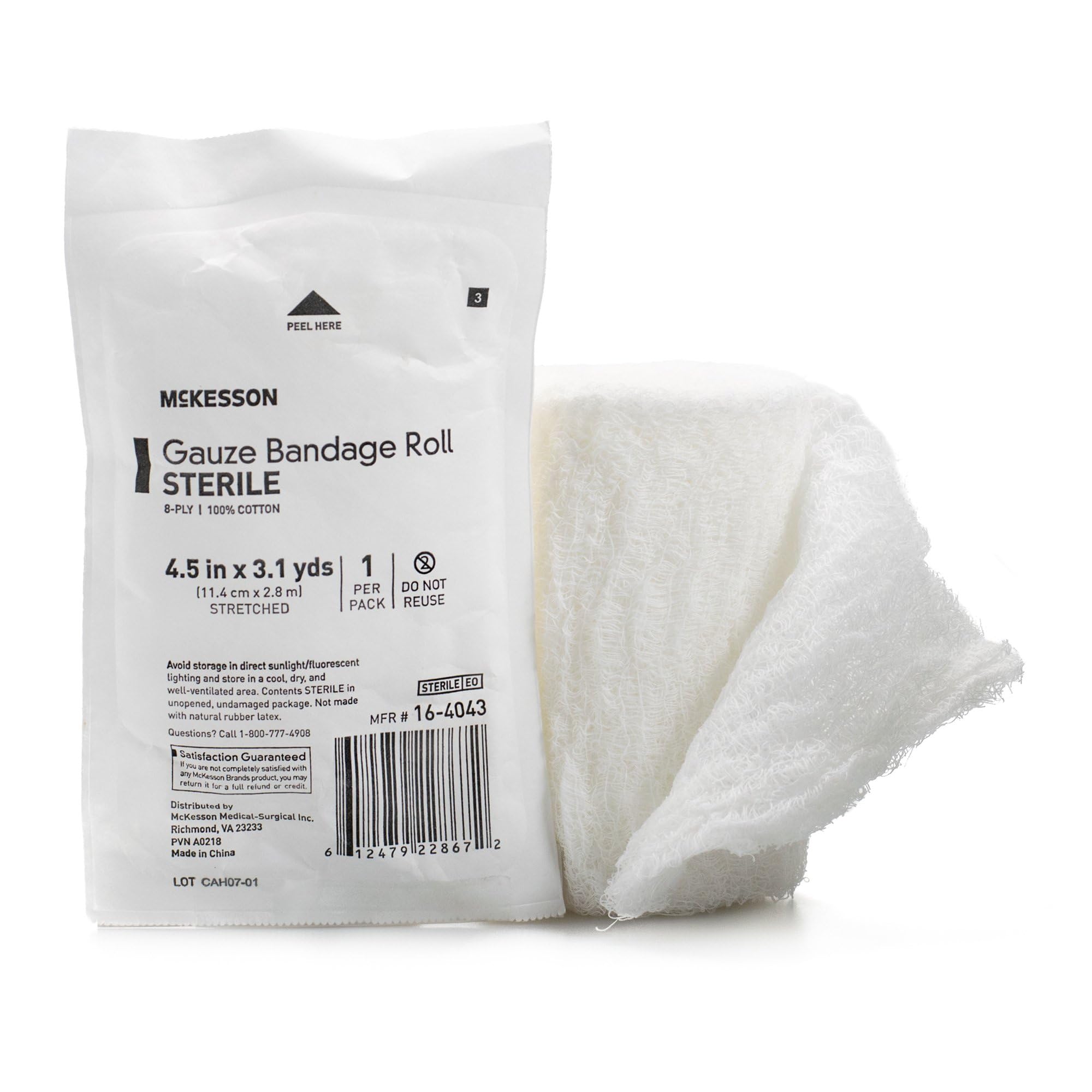 McKesson Sterile Gauze Bandage Rolls - 8-Ply Fluff-Dried Cotton Wound Dressing, 4.5