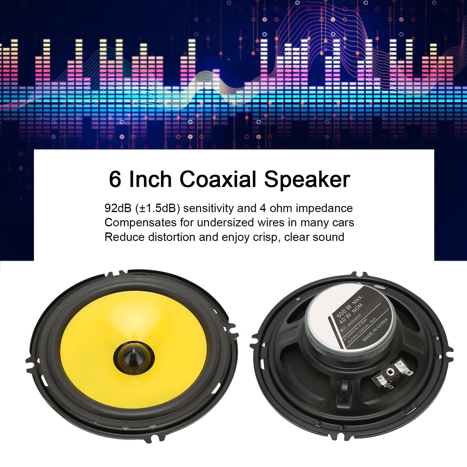Dilwe 2pcs 6 Inch 600 Watt 2-Way 4 Ohm Coaxial Car Speakers, High-Performance Car Stereo System for Vehicles and Trucks, Ideal for Enhanced Audio Experience on the Road