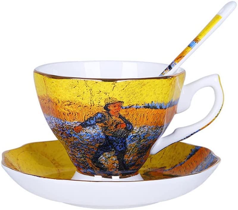 Van Gogh Art Coffee Mug Set - Starry Night, Sunflowers, The Sower, Irises & Saint-Remy Ceramic Tea Cups (200ml) - Perfect for Home, Office & Gift Giving - Great for Coffee, Tea & Hot Beverages