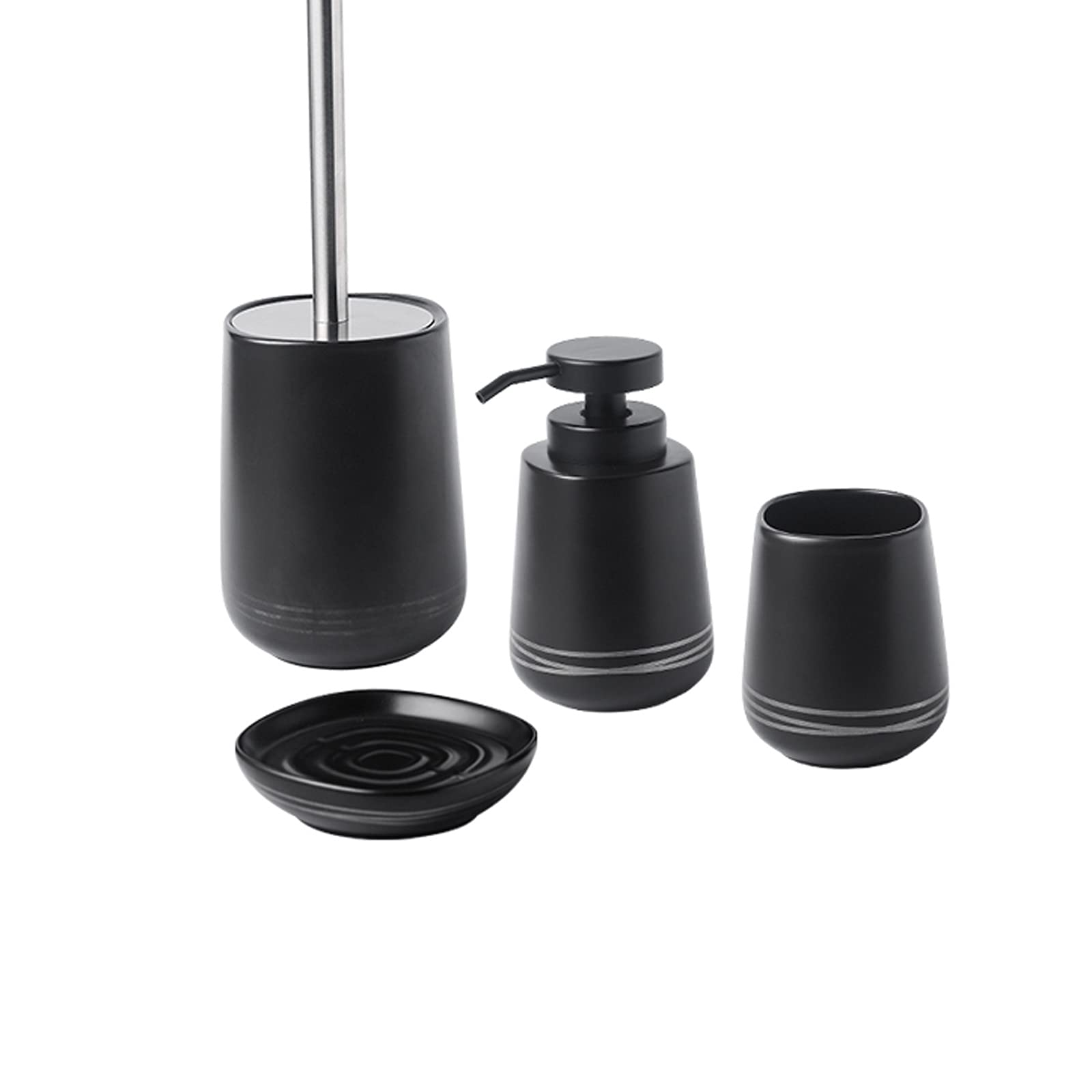 Automatic Soap Dispenser Set - 4-Piece Bathroom Combo with Plastic Ceramic Soap Dispenser, Lotion Bottle, Mouthwash Cup & Toilet Brush | Dormitory Essentials for Modern Homes (Black) | Perfect for Small Bathrooms, Apartments & Guest Suites