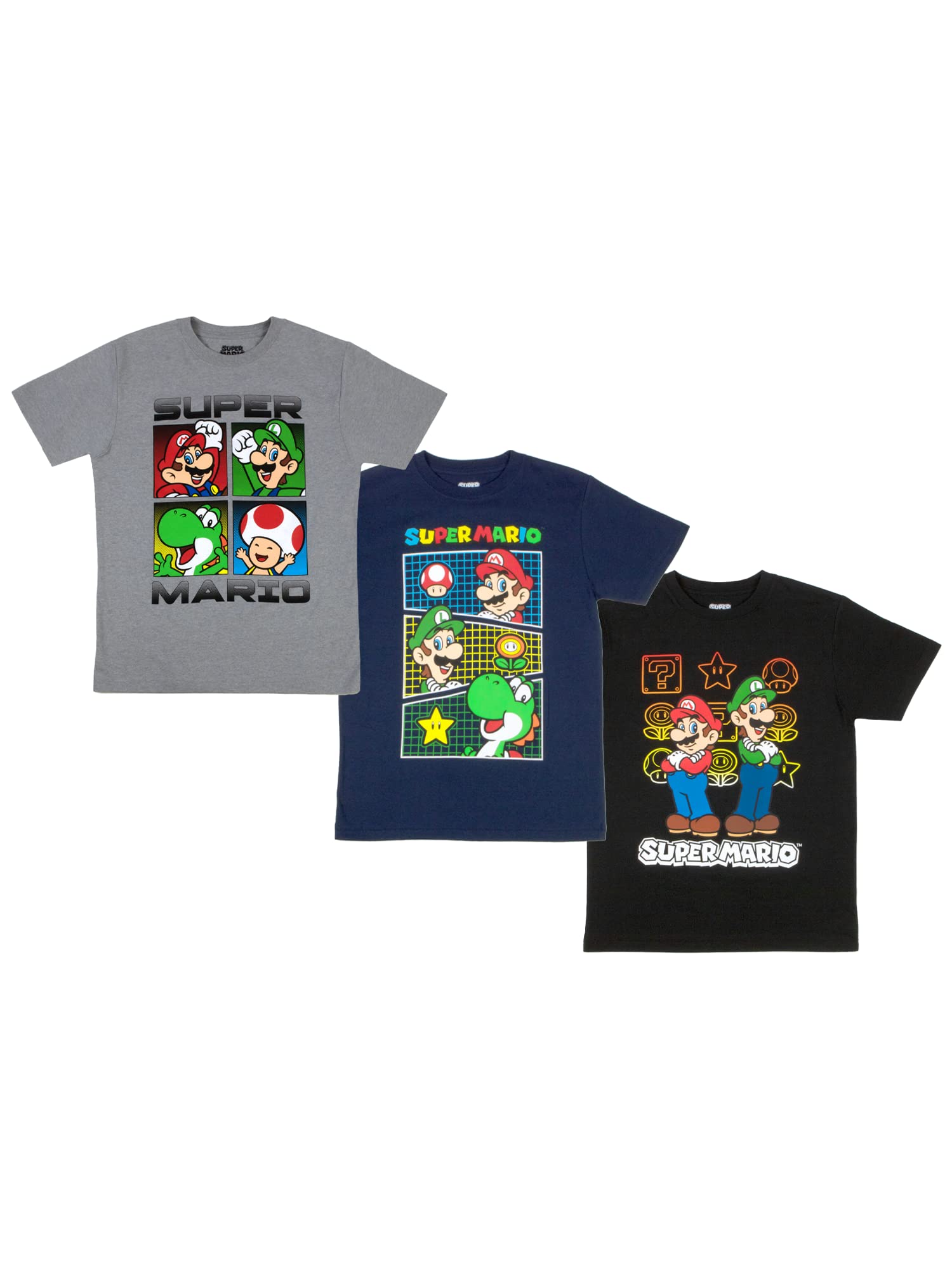 Super Mario Bros Boys T-Shirts 3-Pack - Nintendo Character Graphic Tees for Kids (Ages 5-12) - Soft Cotton Short Sleeve Shirts for Gaming Fans, Birthday Gifts & Casual Wear