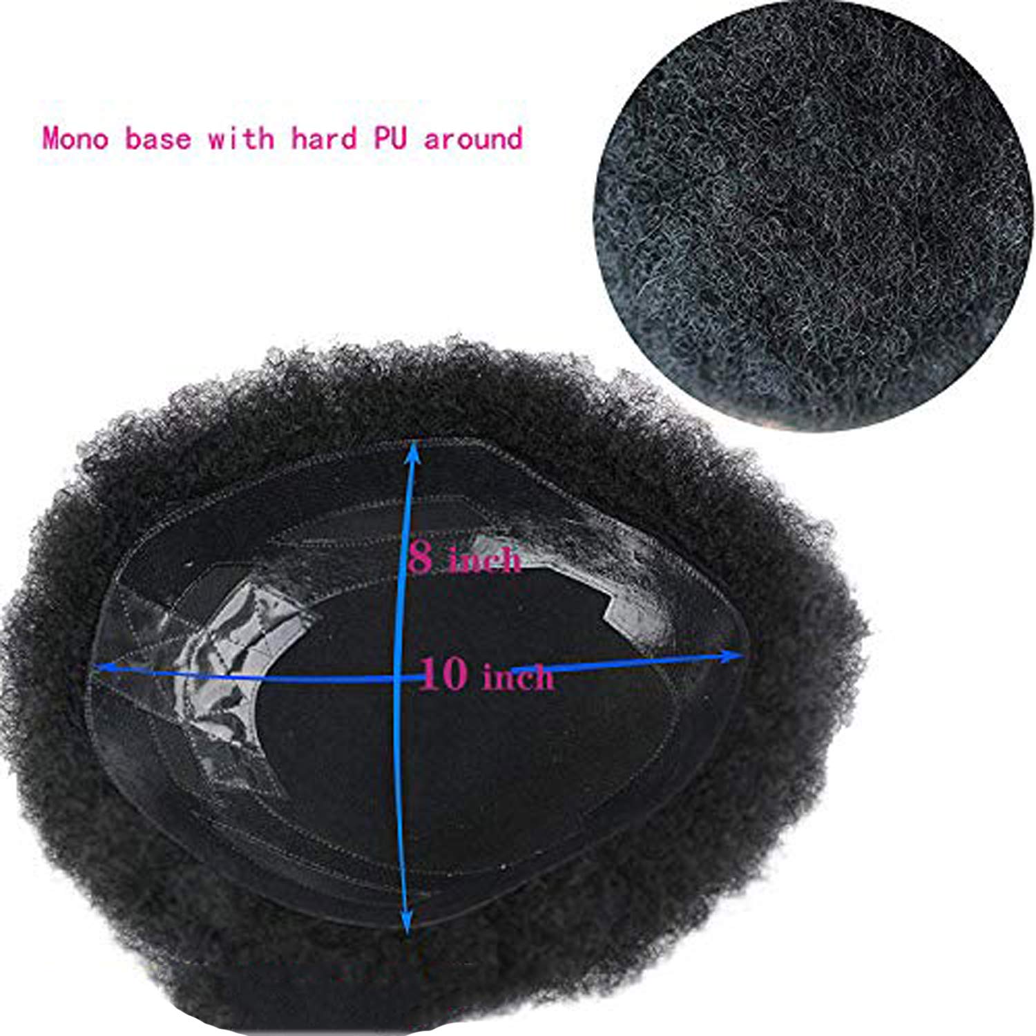 Rossy&Nancy Brazilian Virgin Human Hair Afro Curl Toupee 10x8 Inch - Natural Black Men's Hairpiece System (#1 Jet Black) for Daily Wear & Special Occasions