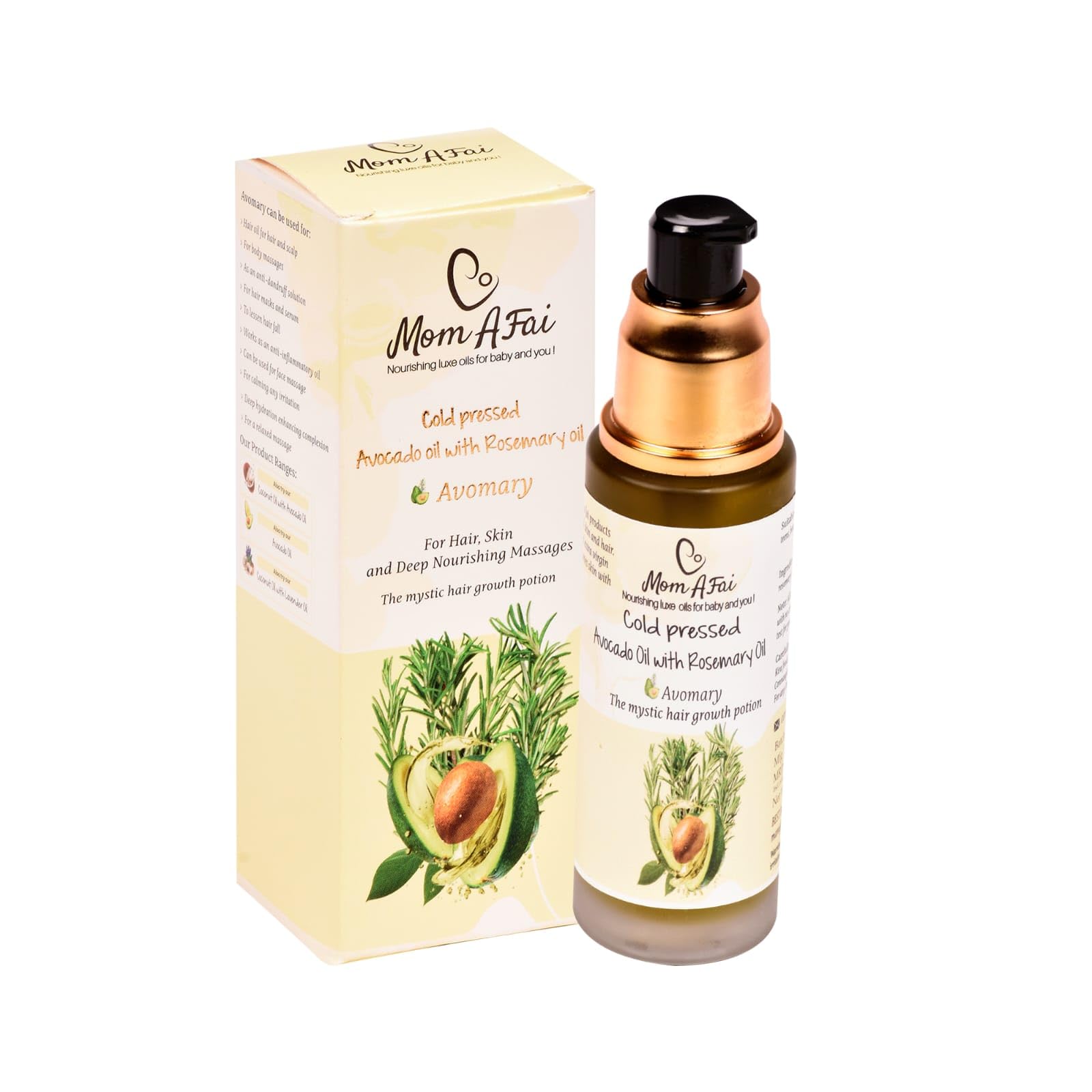Cold Pressed Avocado Oil with Rosemary Oil for Hair Growth & Hair Fall Control - Natural Hair Nourishment & Moisturizer for Hair, Skin & Body (50ml) | Perfect for Daily Hair Care, Scalp Massage & DIY Beauty Treatments