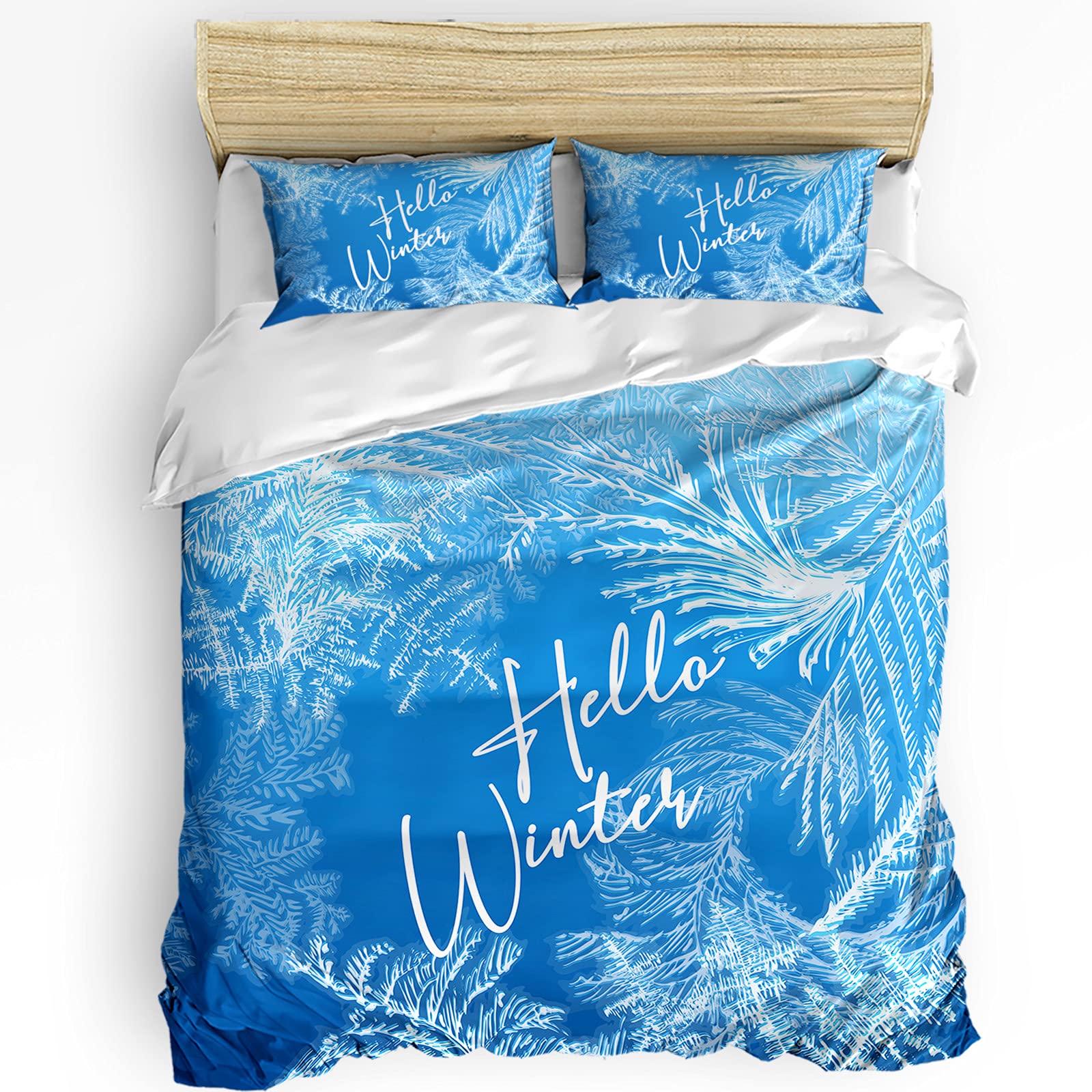 Royalreal Queen Duvet Cover Set - Christmas Snowflake Blue Comforter Cover for Teens, Kids & Adults - Soft Bedding Set (1 Duvet Cover + 2 Pillowcases) - Perfect for Holiday Decor & Cozy Winter Nights