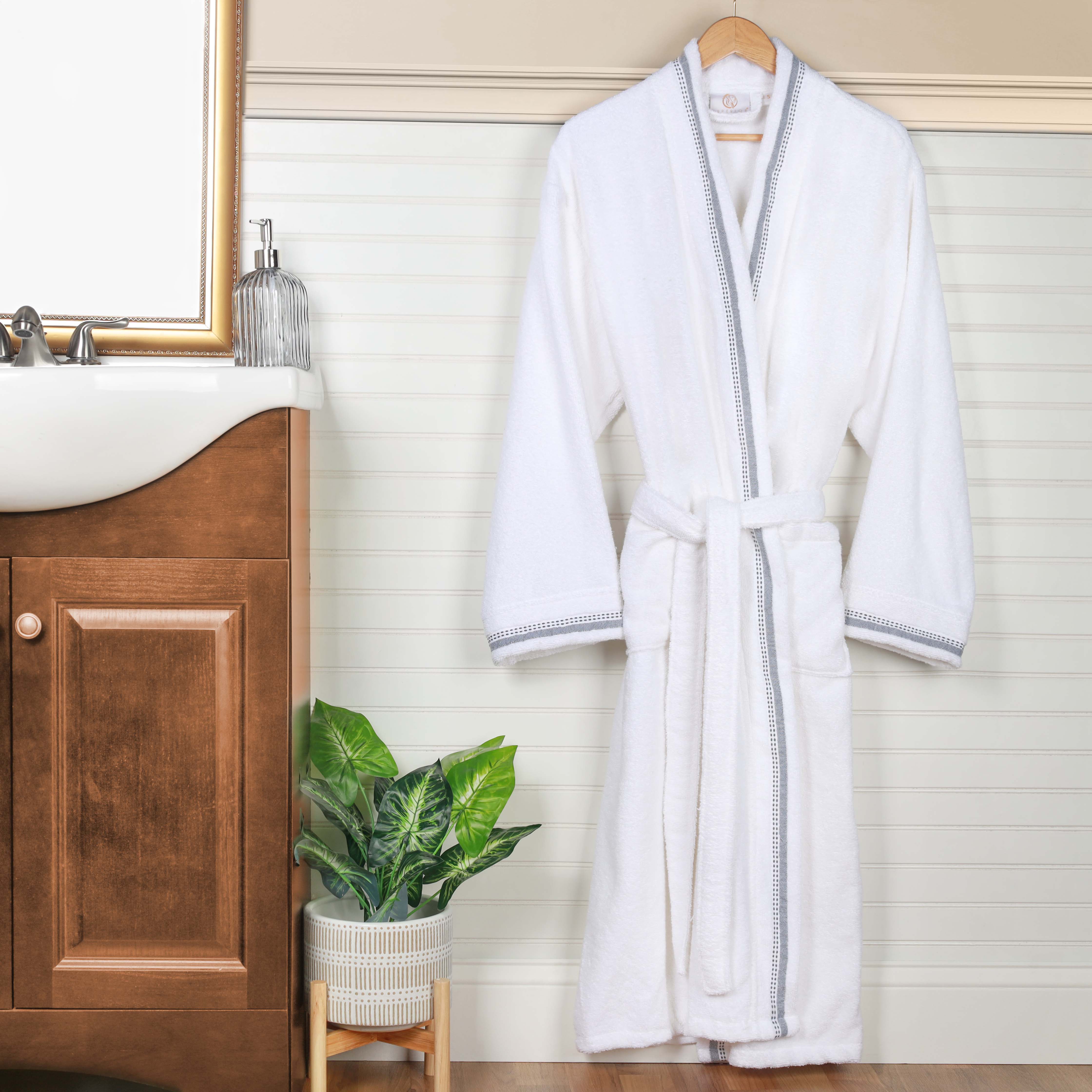 Unisex Cotton Terry Kimono Bathrobe with Embroidery - Soft & Absorbent Bath Robe for Spa, Hotel, Home Relaxation & Gift Giving