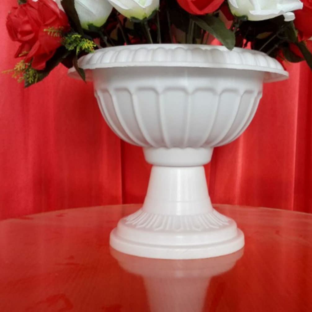 Yardwe 2-Pack White Grecian Urn Planters - Classic Plastic Flower Pots for Indoor & Outdoor Decor, Wedding Centerpieces, Garden, Patio, and Home Décor