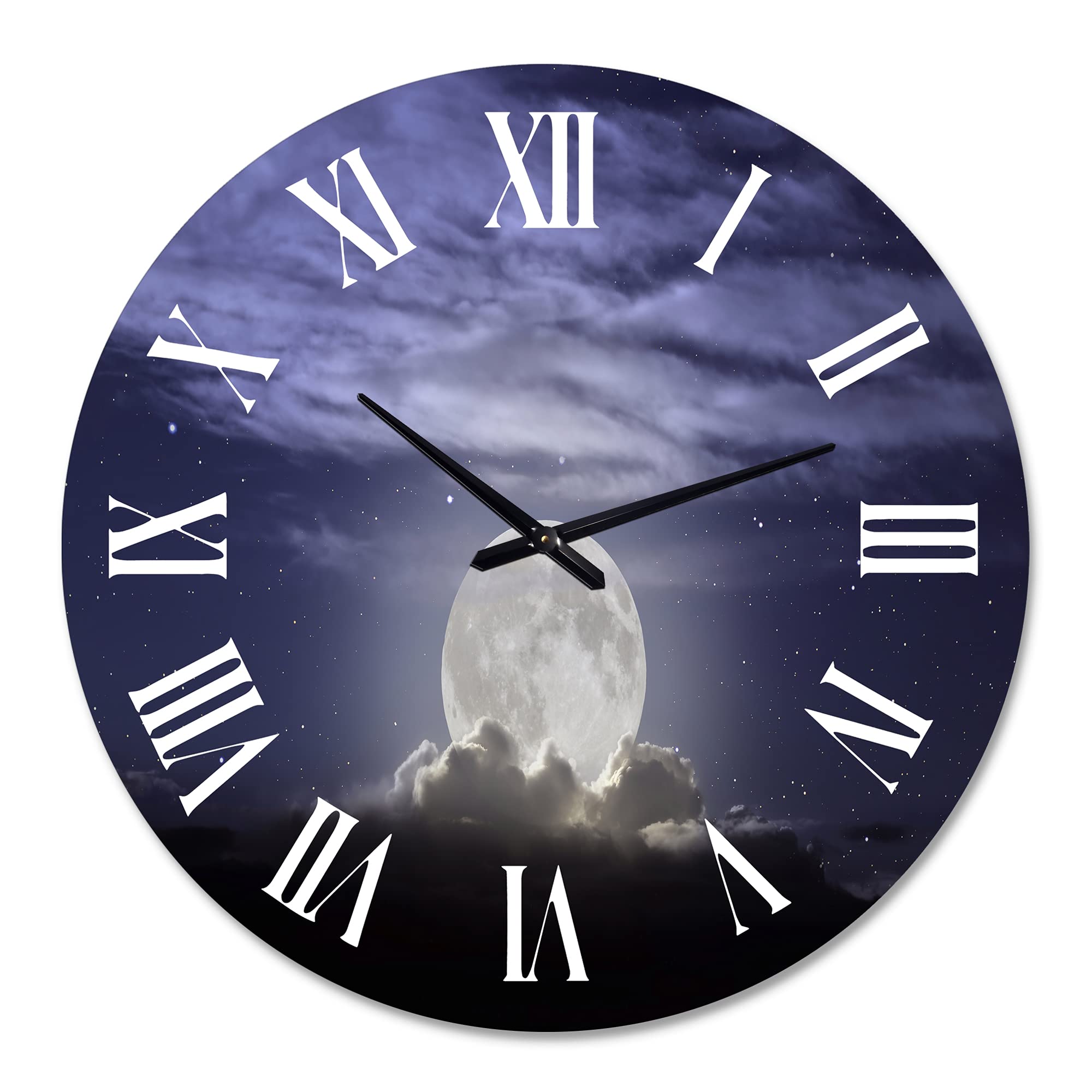 DesignQ Nautical Coastal Wall Clock - 'Full Moon Rising in Cloudy Night' Large Nature-Themed Clock for Kitchen, Living Room & Office Decor | Perfect for Beach House, Coastal & Home Interior Design