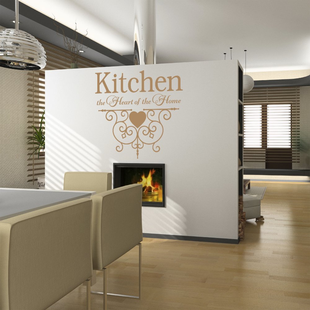 Kitchen The Heart of The Home Quote Vinyl Wall Decal Sticker - Burgundy Home Decor Art for Kitchen, Dining Room & Living Room Wall Decoration