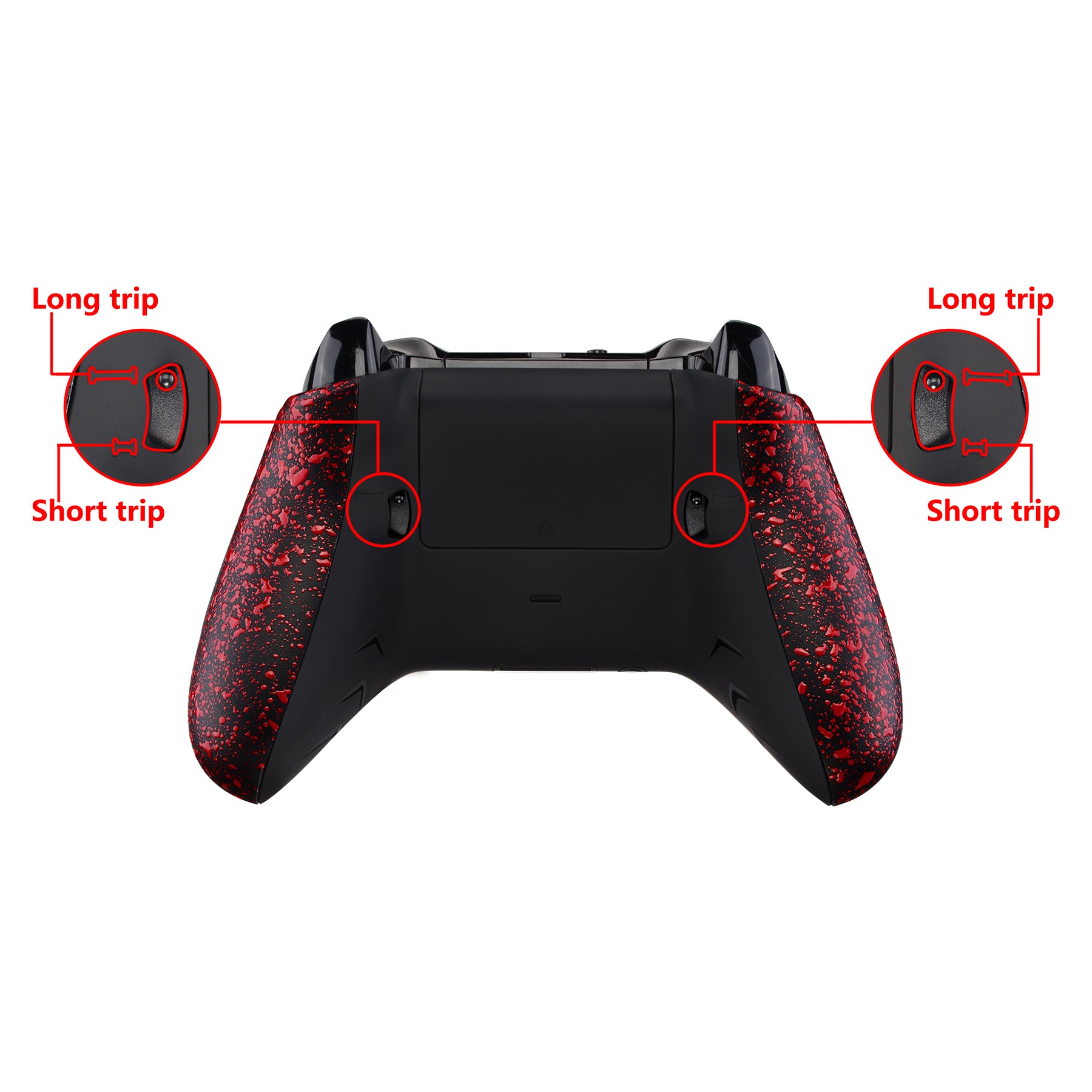 eXtremeRate Textured Red FlashShot Trigger Stop Bottom Shell Kit for Xbox One S & One X Controller - Redesigned Back Shell, Handle Grips & Dual Trigger Locks for Model 1708 X1GZ005 - Perfect for Competitive Gaming & Enhanced Grip Control