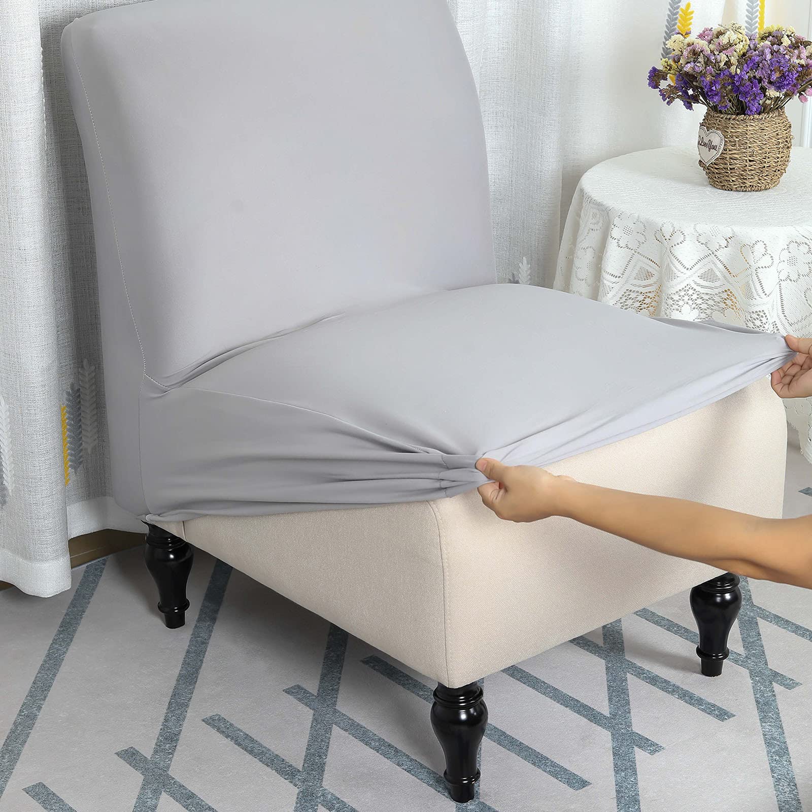 Liykimt Armless Accent Chair Slipcover - Stretch Spandex Removable Furniture Protector for Living Room, Dining Room & Hotel Use (Light Gray, 1 Pack) | Perfect for Home Decor, Guest Seating & Commercial Spaces