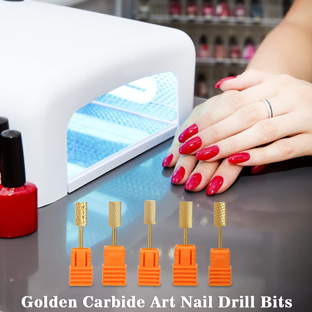 Professional Electric Nail File Kit with 2 Golden Carbide Nail Drill Bits - Perfect for Nail Art, Manicures & Pedicures at Home or Salon