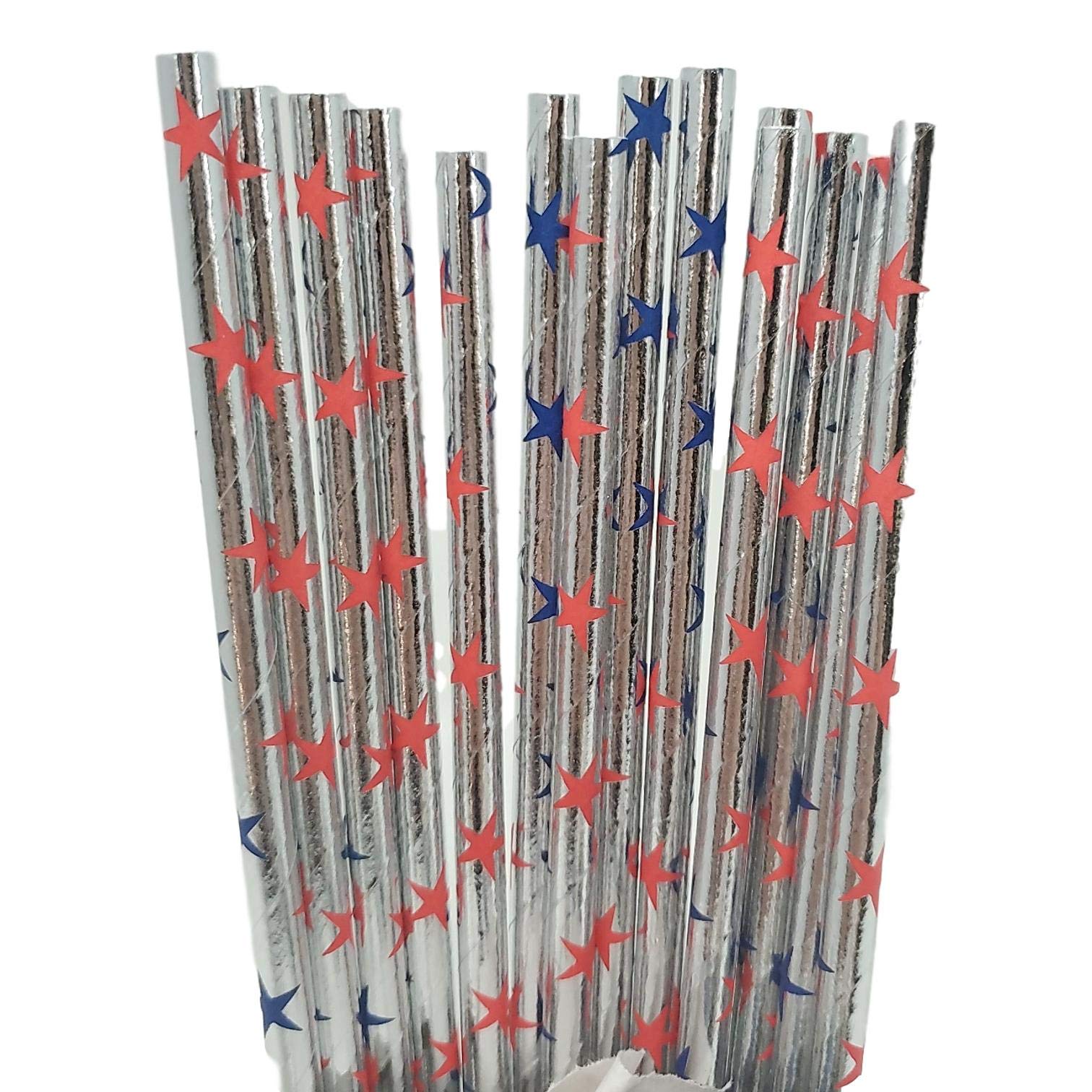 Red White & Blue Patriotic Paper Straws 14 Count - 2 Pack for 4th of July Party, Memorial Day, BBQ & Summer Celebrations