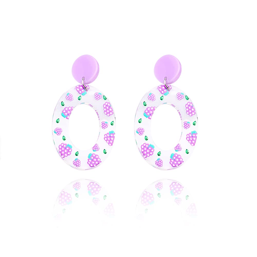 Stylish Acrylic Fruit Dangle Earrings - Geometric Oval Strawberry, Lemon, Grape & Daisy Flower Drop Earrings for Women | Perfect Summer Beach Jewelry for Casual Wear, Parties & Vacation Accessories