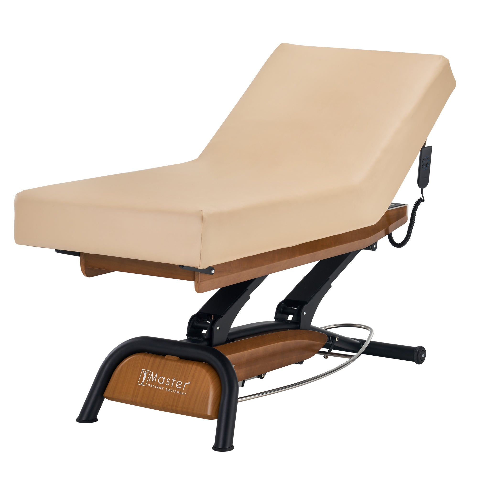 Professional Atlas Liftback Electric Massage Table - Adjustable Spa Salon Bed with Cream Top & Walnut Base for Chiropractic, Physical Therapy & Relaxation