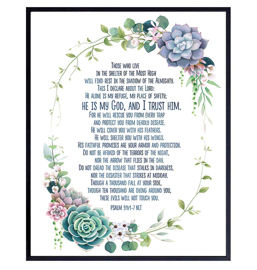 Psalm 91 Wall Art - Religious Succulent Decor with Bible Verse - Christian Scripture Wall Decor for Church & Home - Catholic Gifts for Women - Perfect for Prayer Rooms, Sunday School & Faith-Based Home Decor