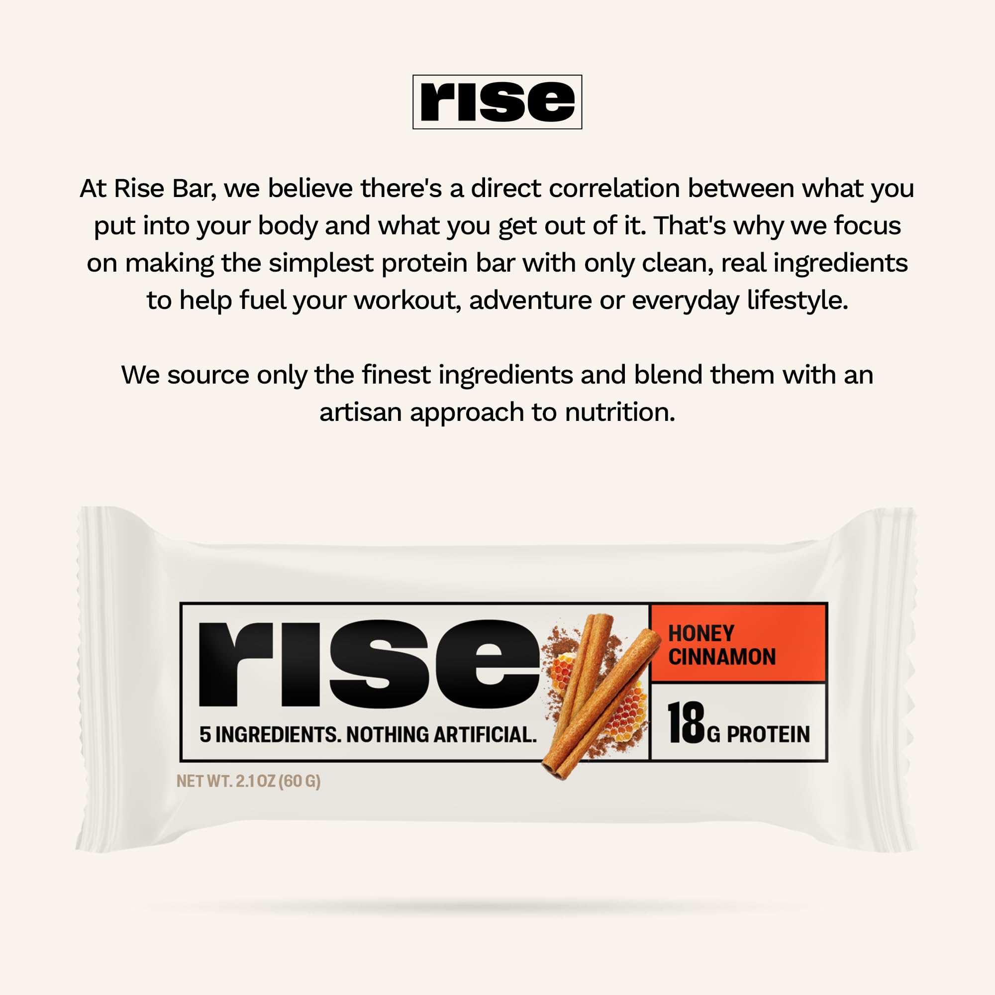 Rise Whey Protein Bars - Honey Cinnamon Flavor | High Protein Snack Bar with 18g Protein & 4g Fiber | 5 Whole Food Ingredients | Gluten-Free, Soy-Free | Perfect for Breakfast, Post-Workout & On-the-Go Energy