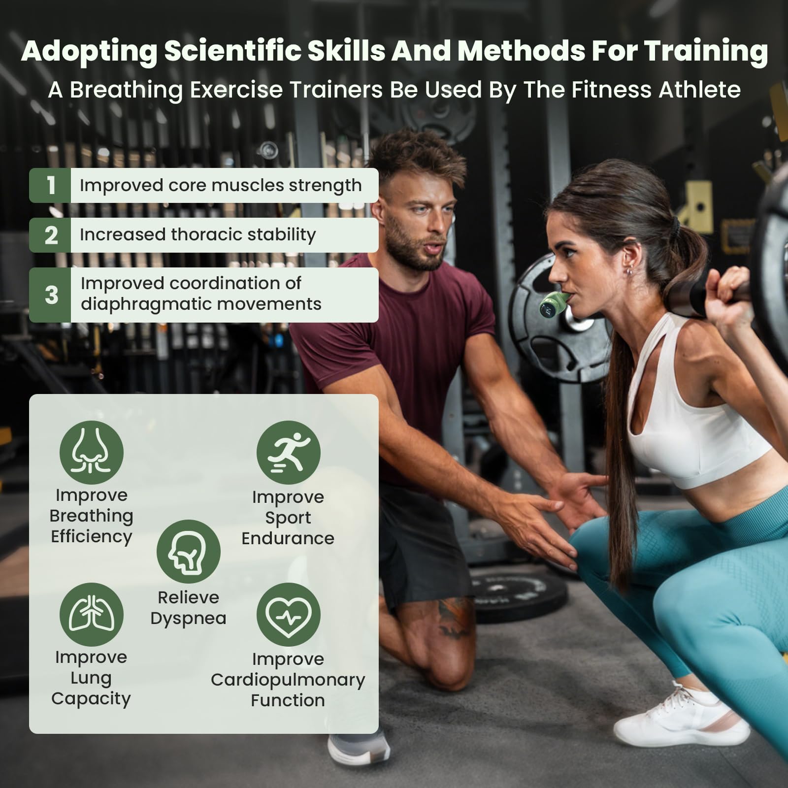 Adjustable Portable Breathing Exercise Trainer for Fitness, Sports & Daily Use - Easy to Clean Green Device for Lung Capacity Training & Stress Relief