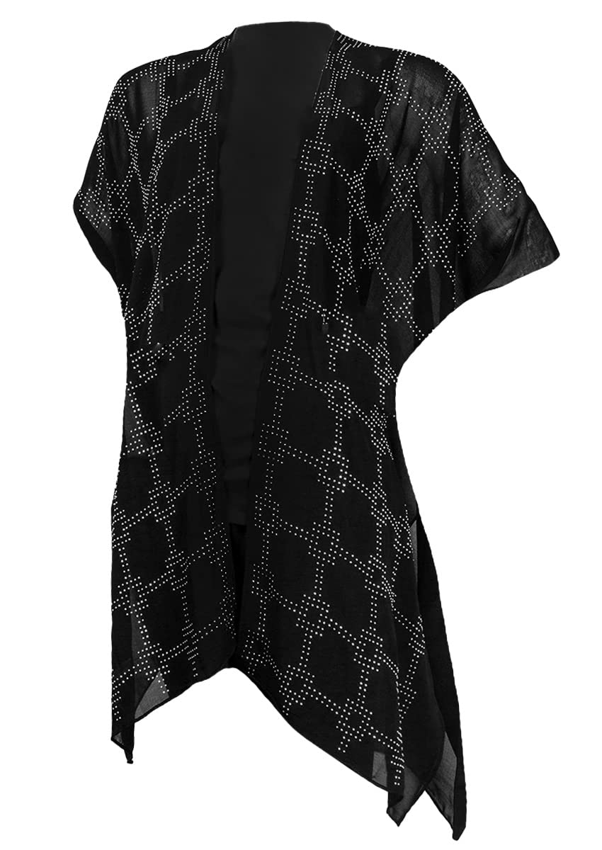 Jessica McClintock Rose Chain Print Rhinestone Sheer Cardigan Kimono Wrap - Elegant Lace Trim Cover Up for Women, Perfect for Weddings, Parties & Evening Dresses