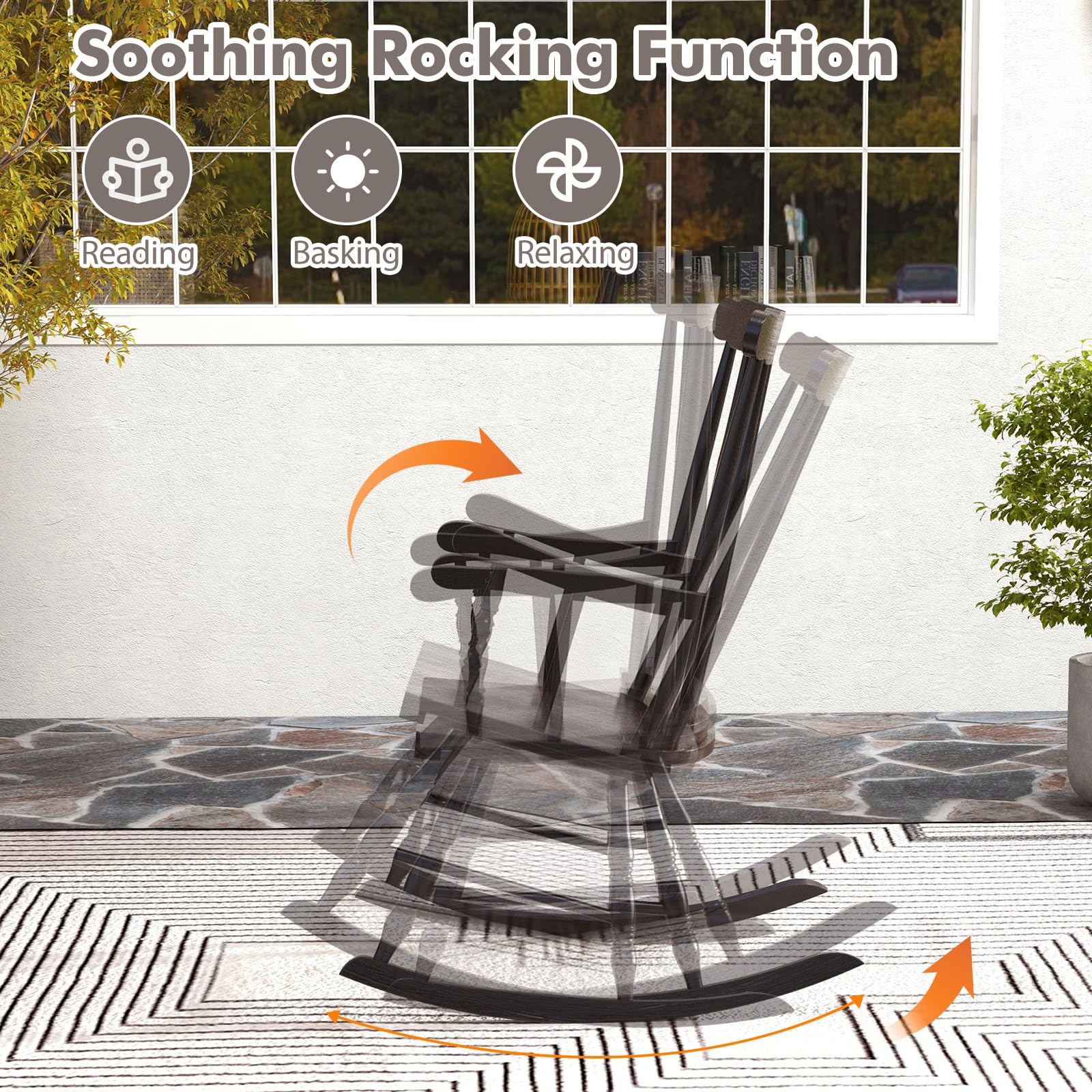 Tangkula Solid Rubber Wood Patio Rocking Chair - Outdoor Porch Rocker with Durable Wood Frame - Indoor/Outdoor Wooden Rocking Chair for Garden, Backyard, Balcony & Living Room - Comfortable Seating for Relaxation (2-Pack, Espresso)