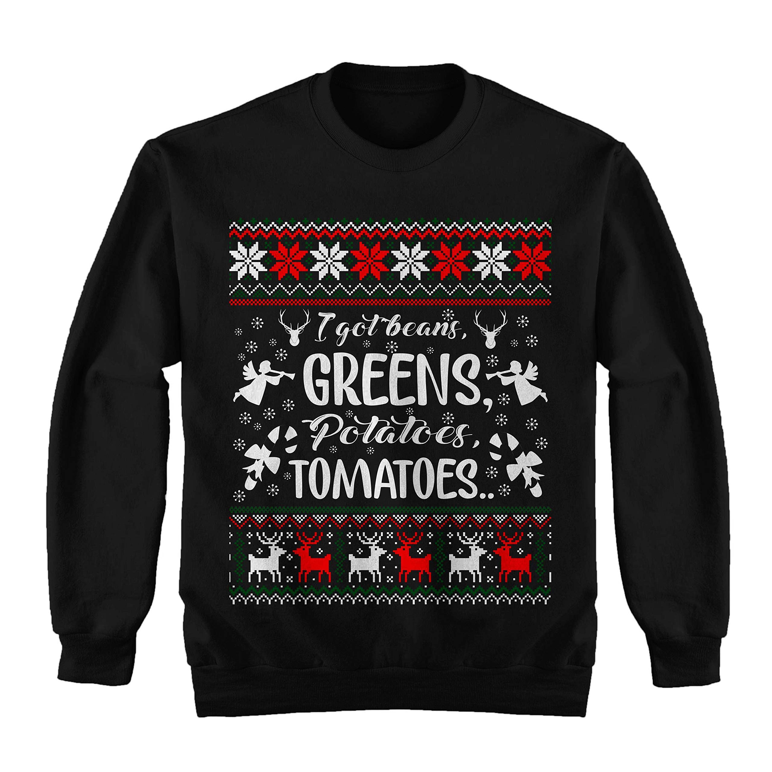 Funny Ugly Christmas Sweater with Beans Greens Potatoes Tomatoes Print - Festive Holiday Xmas Noel Sweatshirt for Parties & Family Gatherings