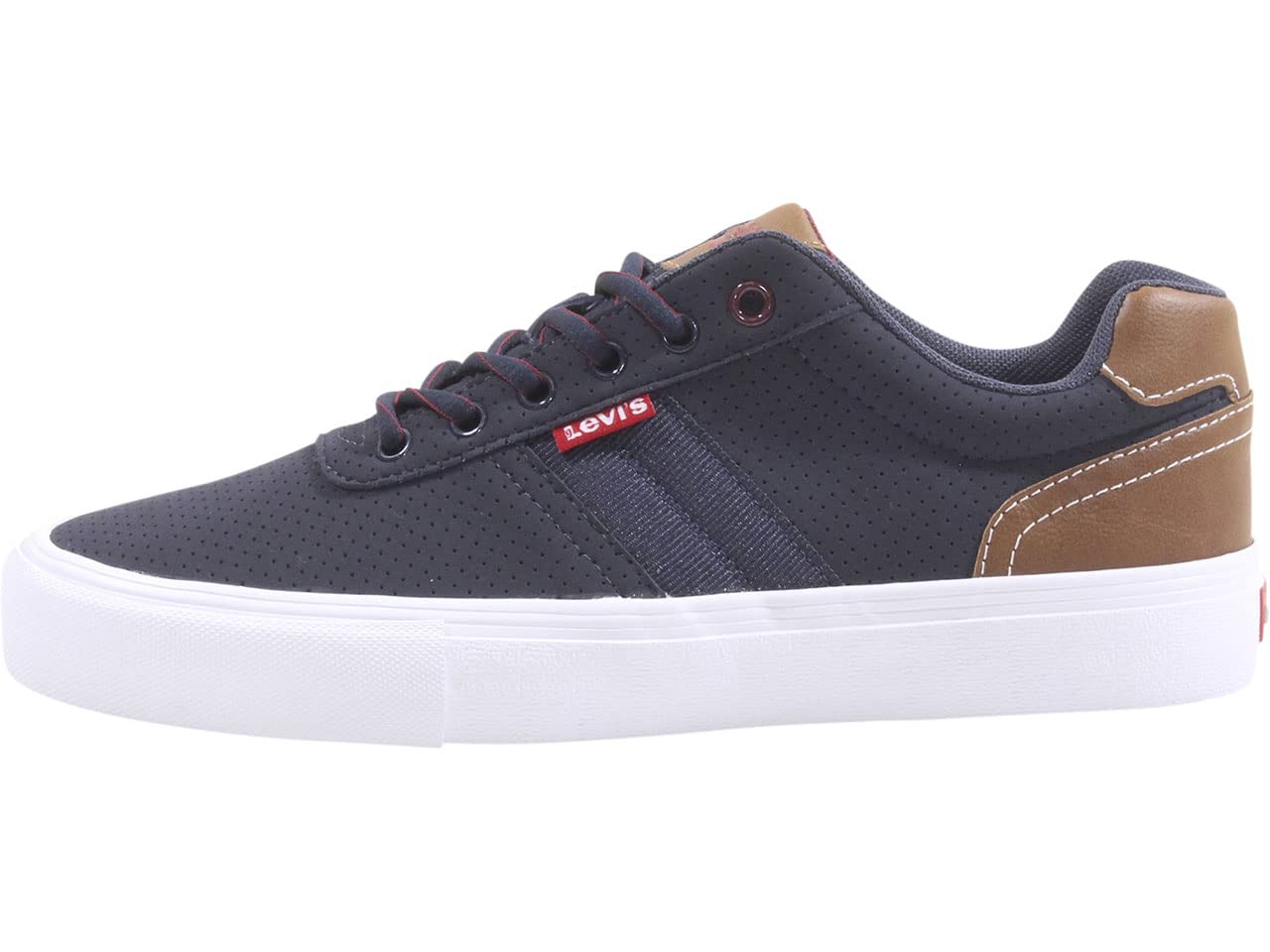 Levi's Men's Lancer Low Top Sneakers - Navy & Burgundy Perforated Lace-Up Shoes Size 9 | Casual Walking & Streetwear Fashion