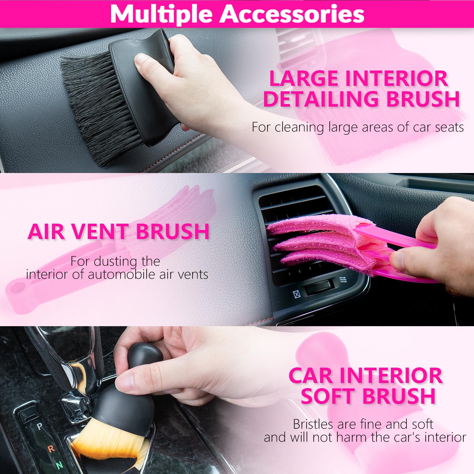 **Powerful Handheld Car Vacuum Cleaner with 7-Piece Detailing Brush Set – Portable Auto Interior Cleaning Kit for Cars, Trucks & SUVs – Includes Pink Storage Bag for Women (Perfect for Home, Office & Travel)**