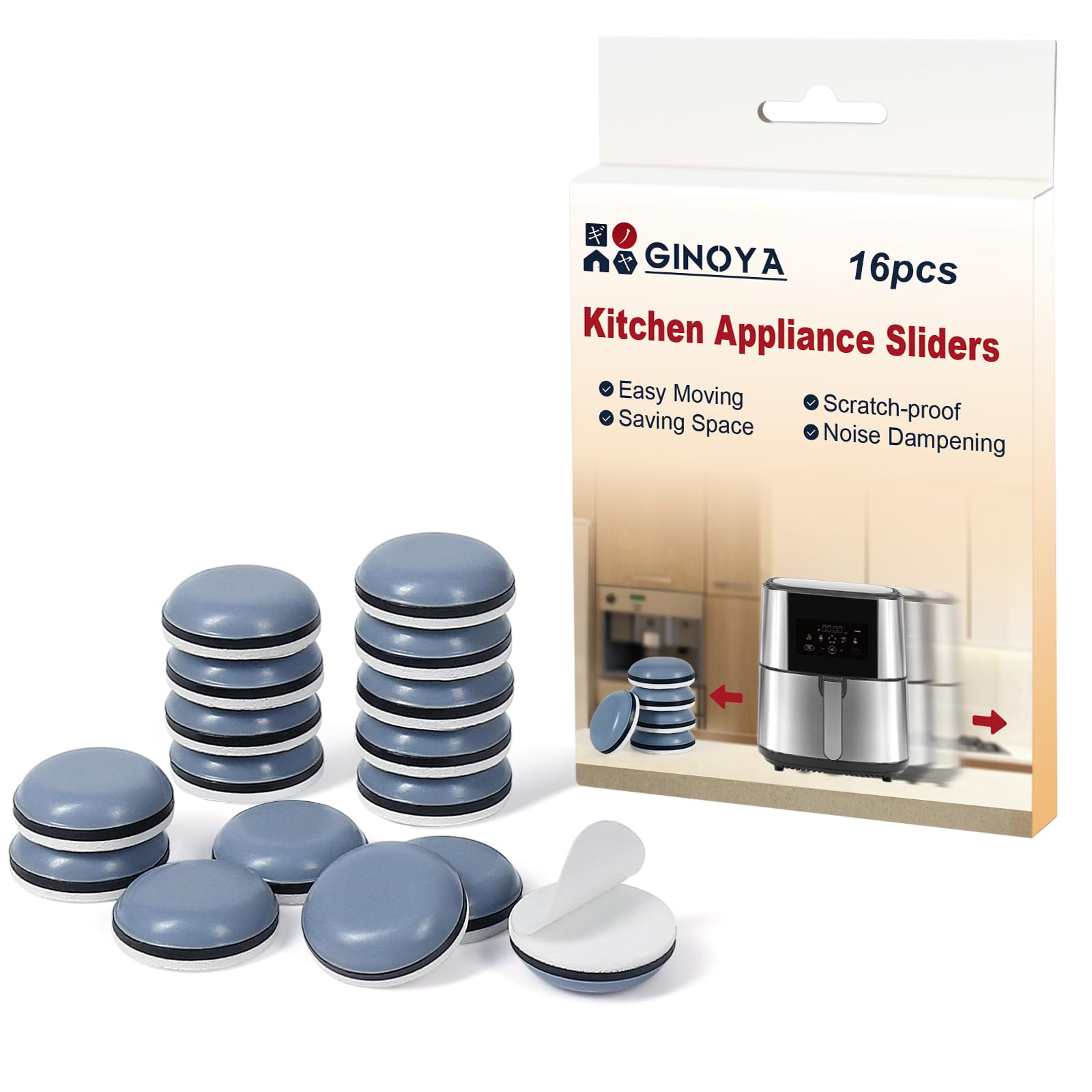 16pcs Non-Slip Appliance Sliders for Air Fryer, Coffee Maker & Kitchen Appliances - Heavy Duty Furniture Moving Pads with Adhesive Backing, Space Saving Home Organization (Grayish Blue) - Perfect for Kitchen, Living Room & Office Use