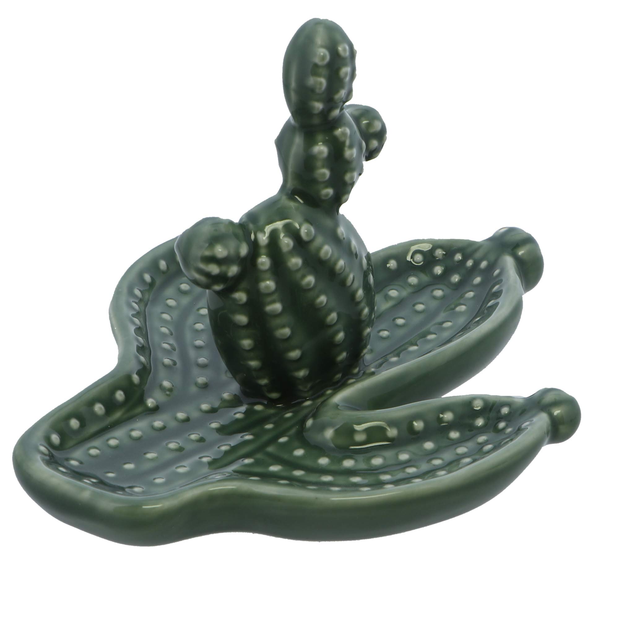 Li'Shay Porcelain Jewelry Tray with Cactus Design - Elegant Ring Holder & Trinket Organizer for Dresser, Vanity, and Bathroom Decor