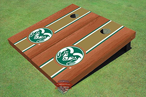 Colorado State University Rams Logo Gold Rosewood Matching Long Stripe Cornhole Boards Set - Official CSU 14021 Tailgate Game for Outdoor Parties, BBQ & Backyard Fun