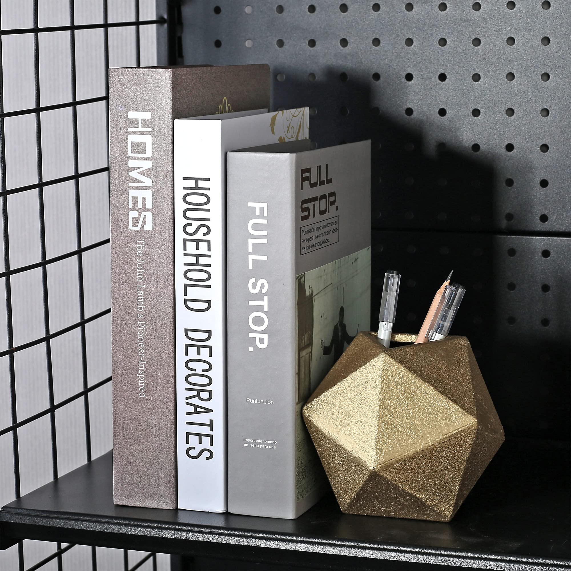 Modern Geometric Gold Bookends Set of 2 - Decorative Cast Iron Ball Shaped Book Holders for Office Desk, Bookshelf & Home Decor - Perfect for Organizing Books in Home Office, Living Room or Study Space