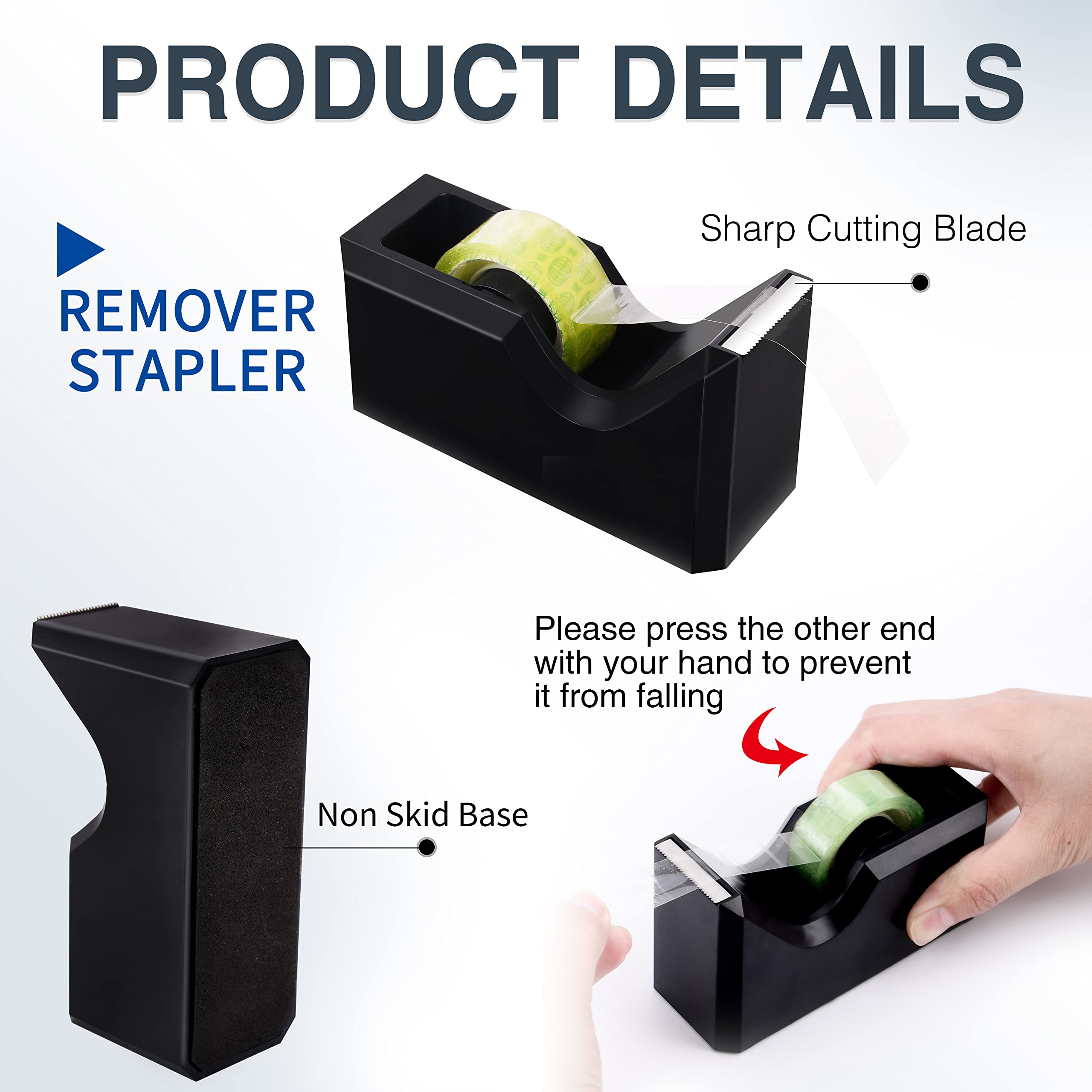 Premium Black Office Supplies Desk Organizer Kit - Includes Stapler, Tape Dispenser, Staple Remover, 1000 Staples, Measuring Tape & 72-Piece Accessories - Perfect for Home Office, School & Workplace Organization