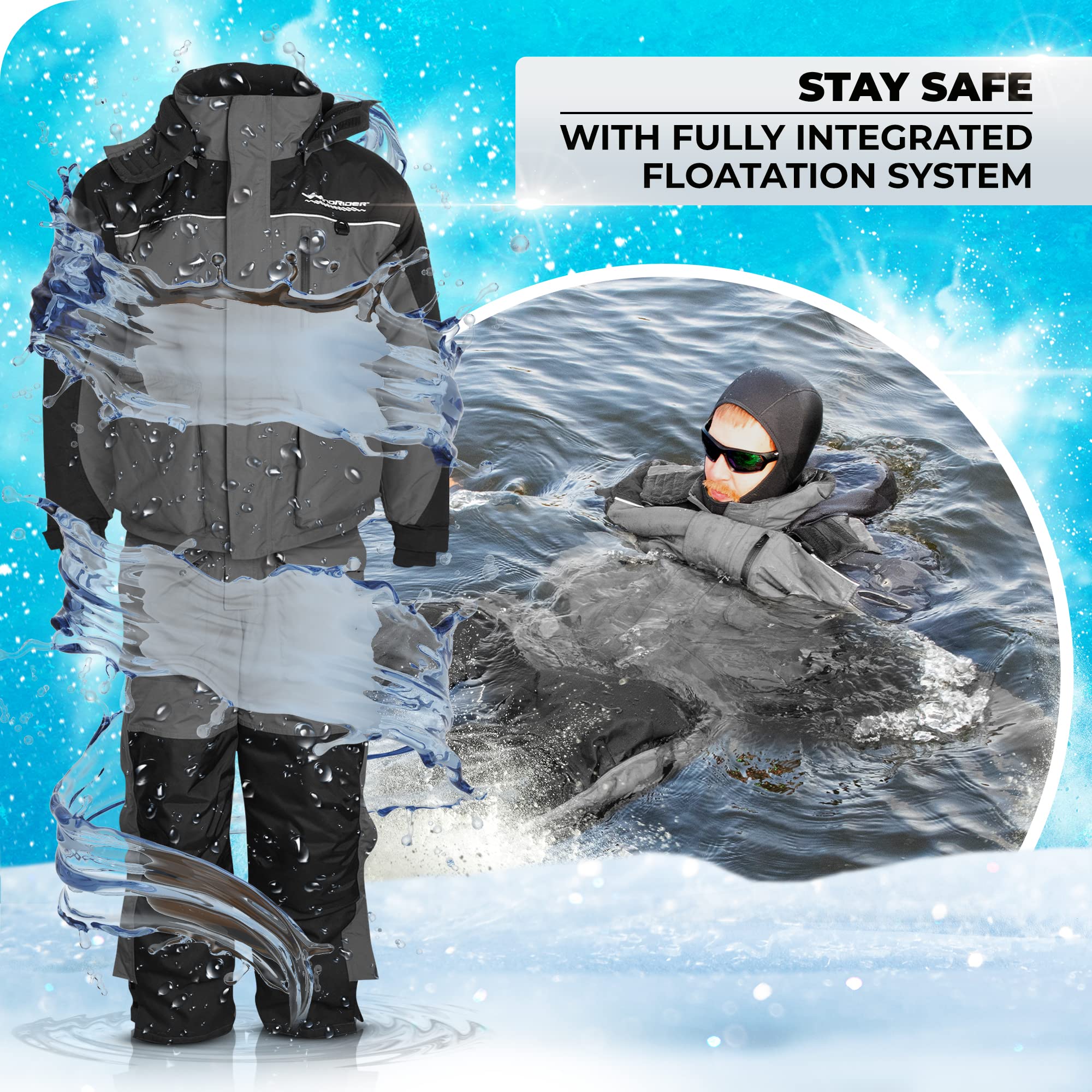 WindRider Insulated Ice Fishing Suit with Flotation - Waterproof Bibs & Jacket for Extreme Cold - Multiple Pockets for Gear Storage - Perfect for Ice Fishing, Snowmobiling & Winter Outdoor Adventures