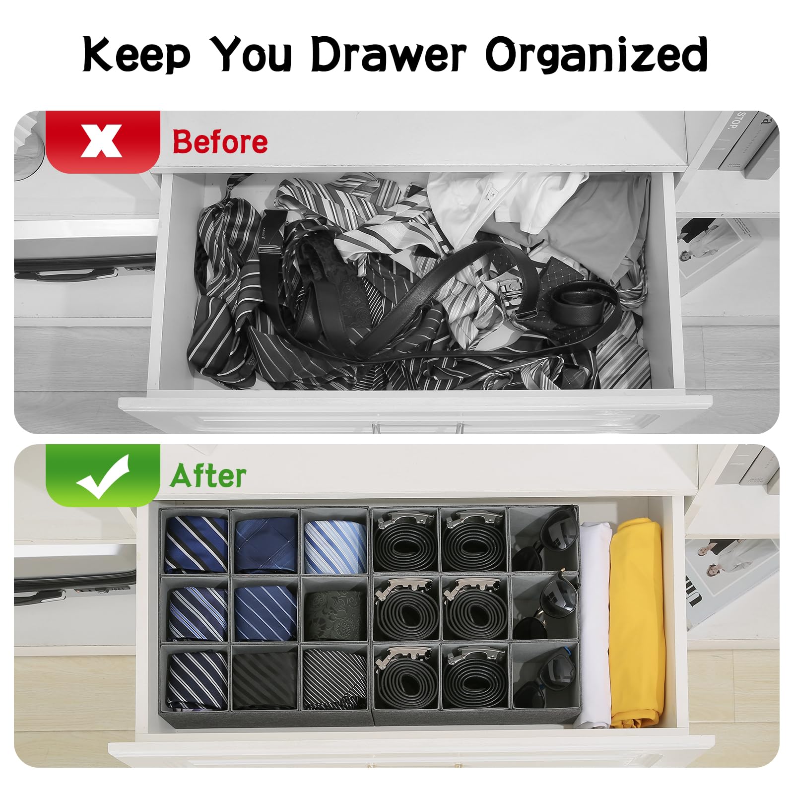 Qozary 9-Section Belt & Tie Organizer - Stylish Dresser & Closet Storage Tray for Men's Accessories | Perfect for Home, Office & Travel Organization