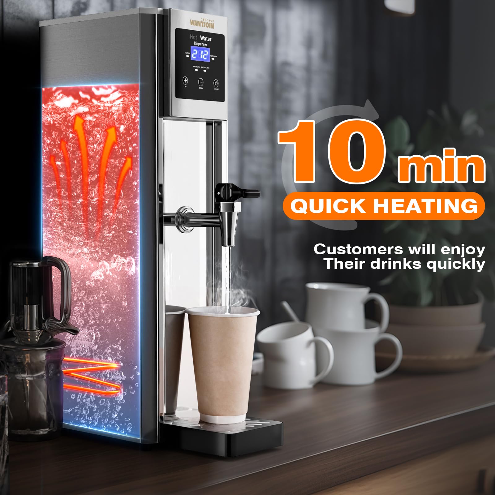 WantJoin Commercial Hot Water Dispenser 20L (5.2GAL) per Hour - Electric Countertop Water Boiler with Step Heating & Auto Temperature Control (32°F-212°F) - 1800W for Boba Tea, Coffee Shops, Offices & Restaurants - Perfect for Brewing, Food Service & High-Demand Environments