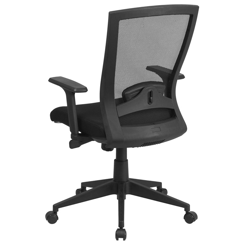 Ergonomic Mesh Office Chair with Adjustable Back & Arms - FLASH Cleo Mid Back Black Executive Swivel Chair for Home & Office Workspace