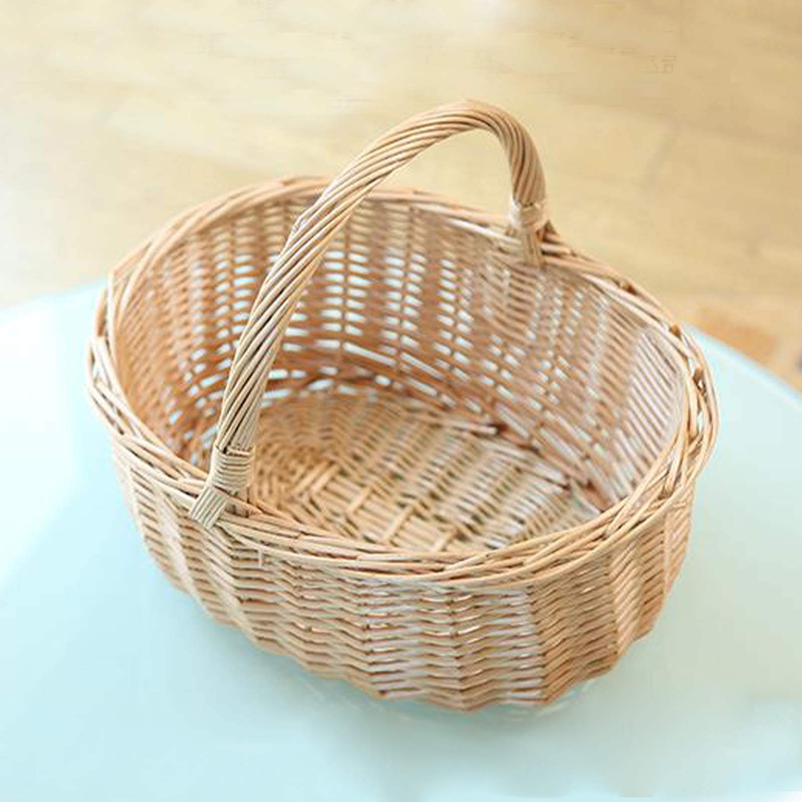 Handmade Woven Willow Picnic Basket with Handle - 10.2 x 7.9 x 11 Inch Oval Storage Hamper for Candy, Fruits, Bread - Perfect for Camping, Hiking, Beach Outings & Wedding Decor