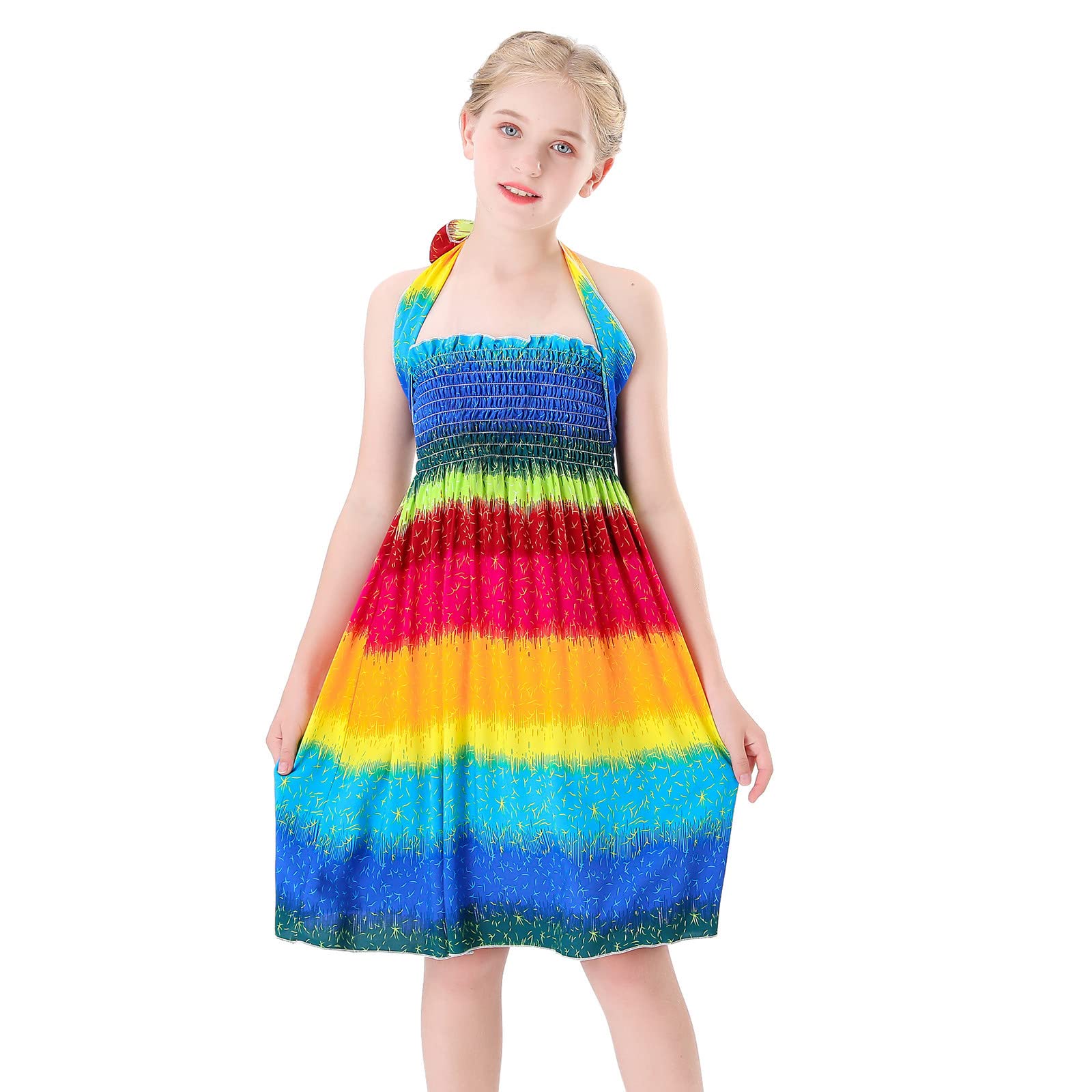 Bohemian Floral Sleeveless Toddler Dress with Bowknot - Girls' Summer Beach Dress for Plus Size Toddlers | Perfect for Vacation, Photoshoots & Outdoor Play