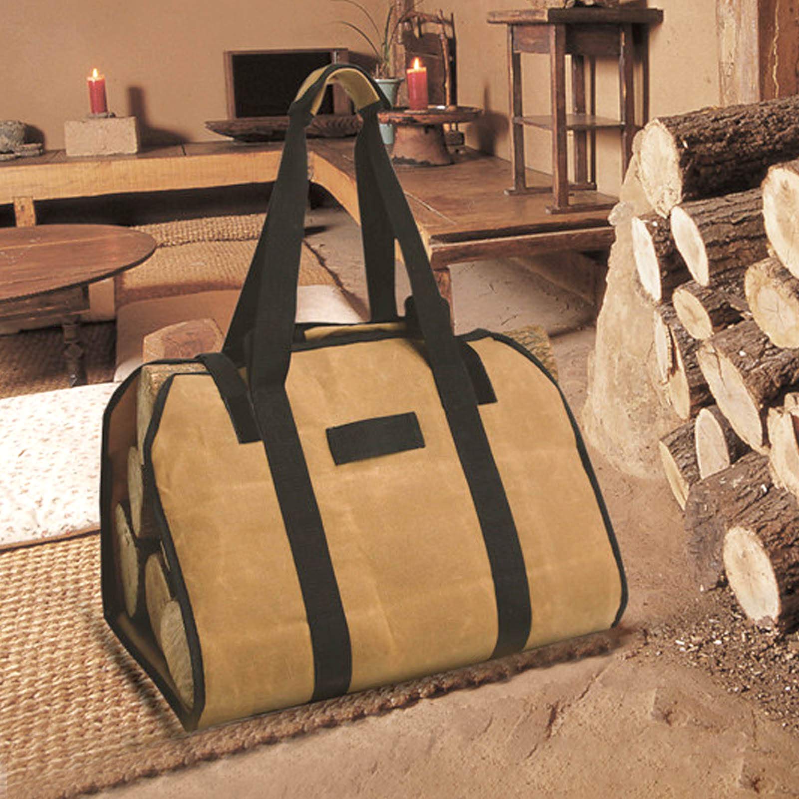 Firewood Bag - Durable Canvas Log Carrier for Camping & BBQ
