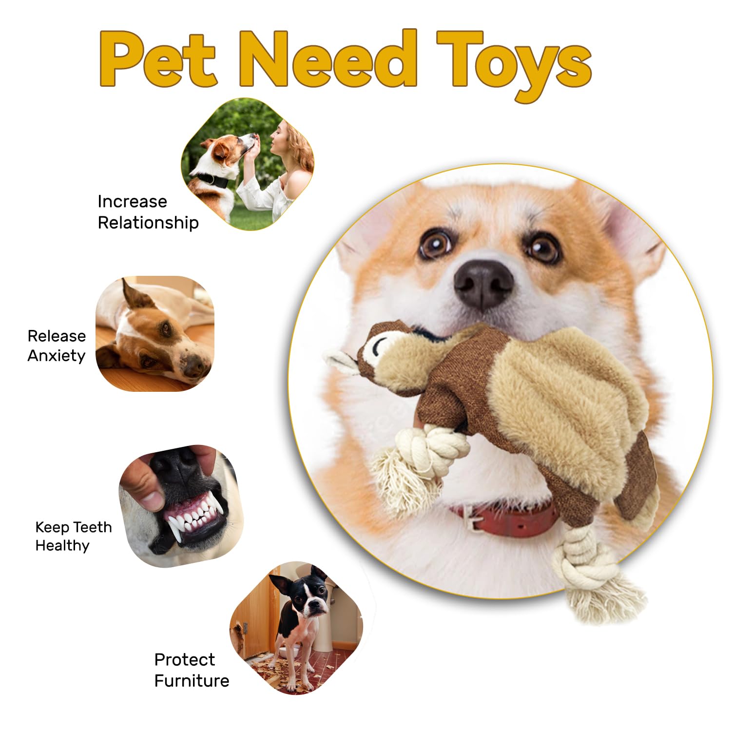 Durable Rope Dog Toys for Small Dogs - 3 Pack Interactive Tug of War & Plush Crinkle Toys for Aggressive Chewers - Perfect for Indoor Play, Training, and Keeping Pets Busy