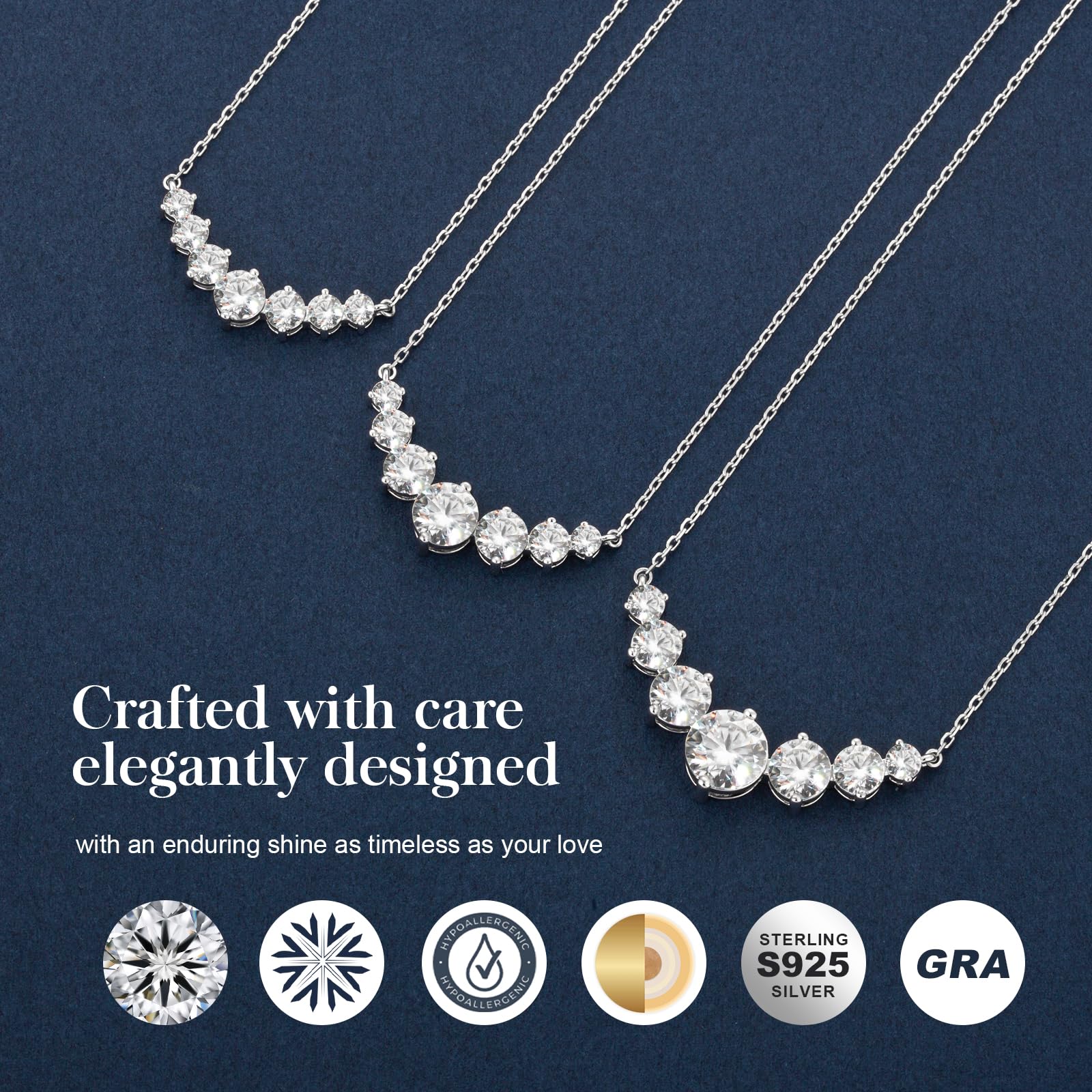 1.7CT/2.8CT/5CT Lab Created Moissanite Pendant Necklace for Women - VVS1 Clarity D Color, S925 Sterling Silver Chain 14K White Gold Plated - Anniversary, Birthday, Valentine's Day & Christmas Gift for Wife, Mom, Daughter | Perfect for Weddings, Date Nights & Special Occasions