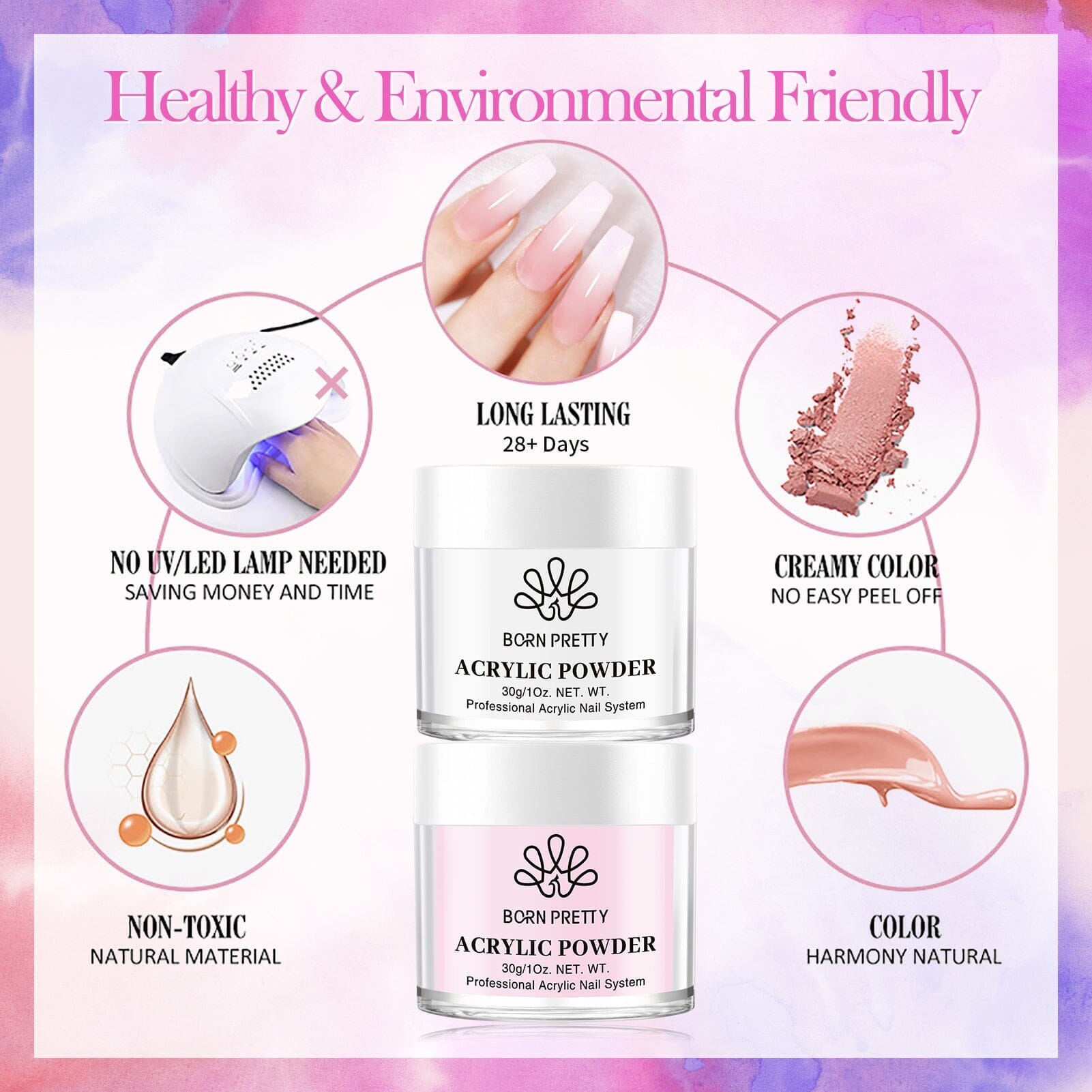 Professional Acrylic Nail Kit with 3 Colors (White, Pink, Clear) - 30g for Salon & Home Manicure | Perfect for Nail Art, Extensions & DIY Nail Designs