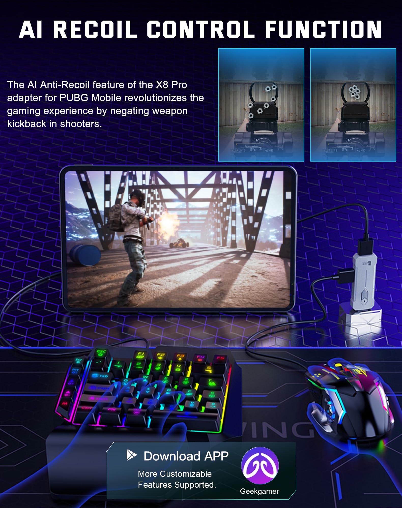 Joso X8 Pro Keyboard Mouse Adapter for PUBG Mobile - Android Keyboard Converter Controller with Anti-Recoil & Custom Key Mapping - Play FPS/TPS Games on Android with Keyboard & Mouse - Perfect for Competitive Gaming & Esports Tournaments