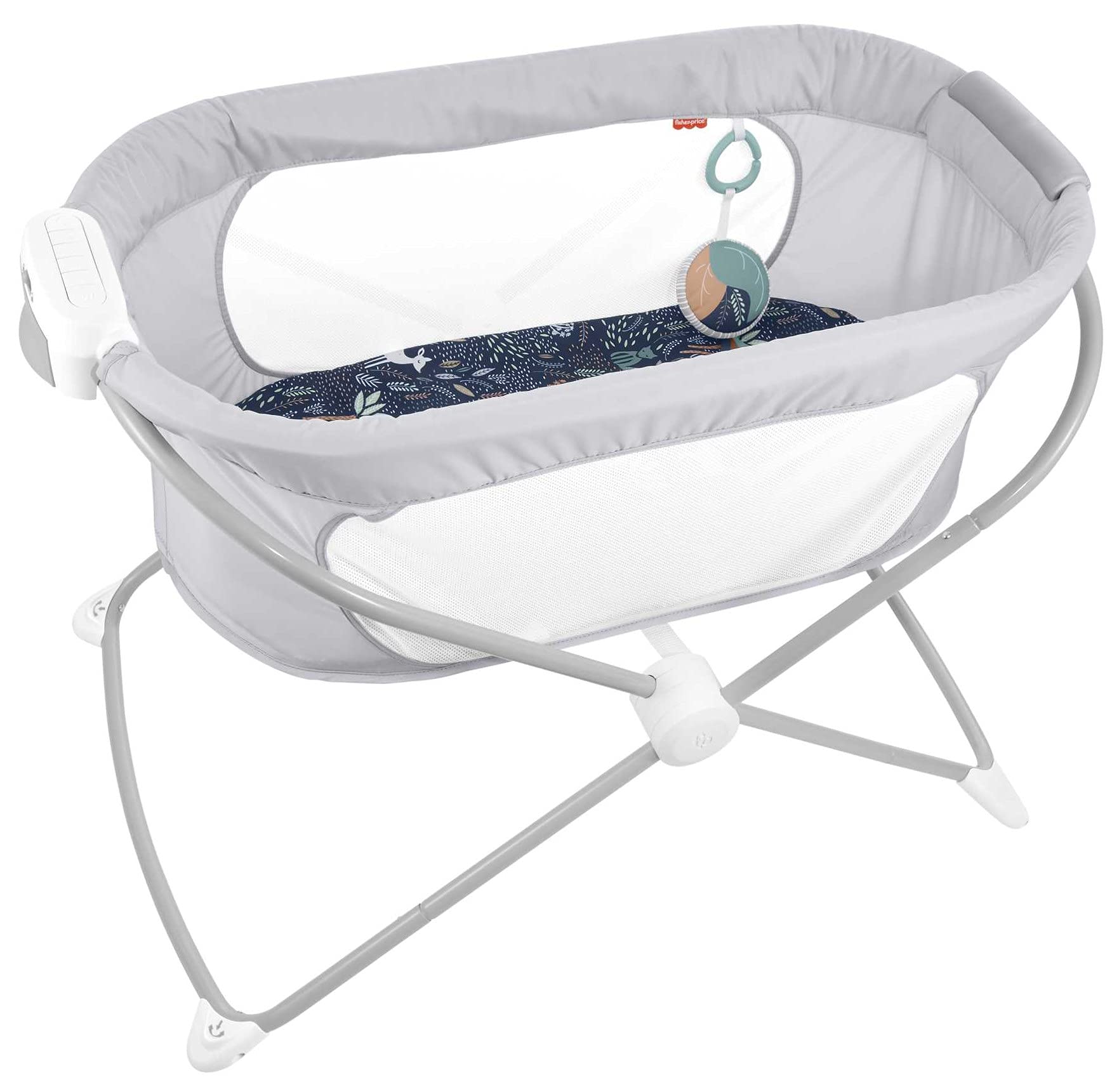Fisher-Price Portable Baby Crib with Soothing Music & Vibration, Slim Fold Travel Bassinet for Newborns 0+ Months - Moonlight Forest | Perfect for Nursery, Bedroom & On-the-Go Parenting