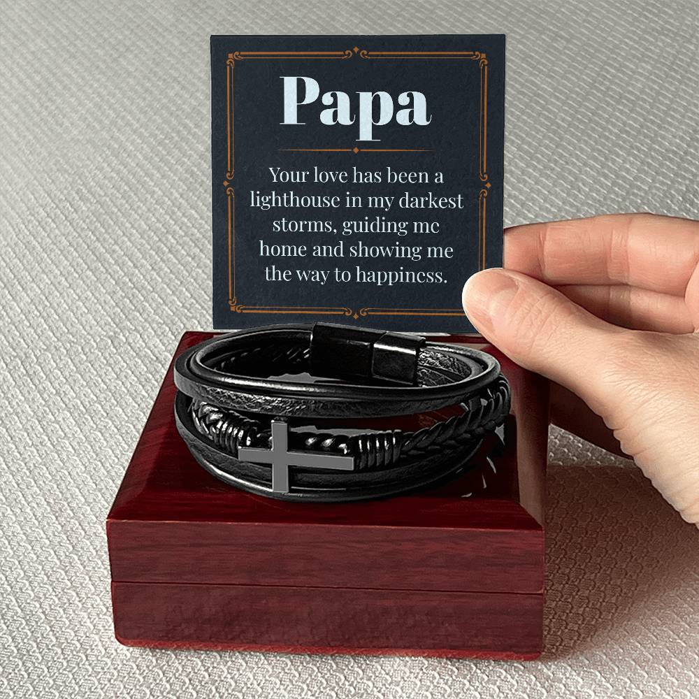 Men's Leather Bracelet with Cross Pendant - Thoughtful Gift for Dad, Father's Day, Birthday & Christmas | Religious Jewelry for Christian Men