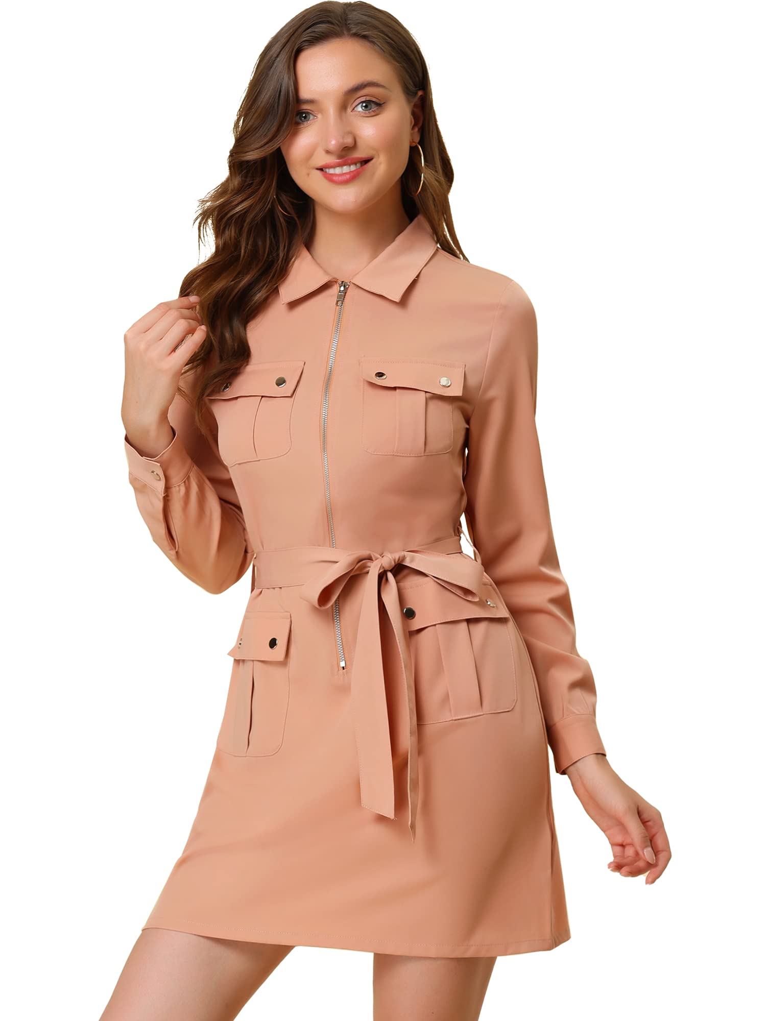 Allegra K Women's Casual Shirt Dress - Flowy Long Sleeve Button Down Tunic for Work, Office & Everyday Wear | Plus Size Options Available